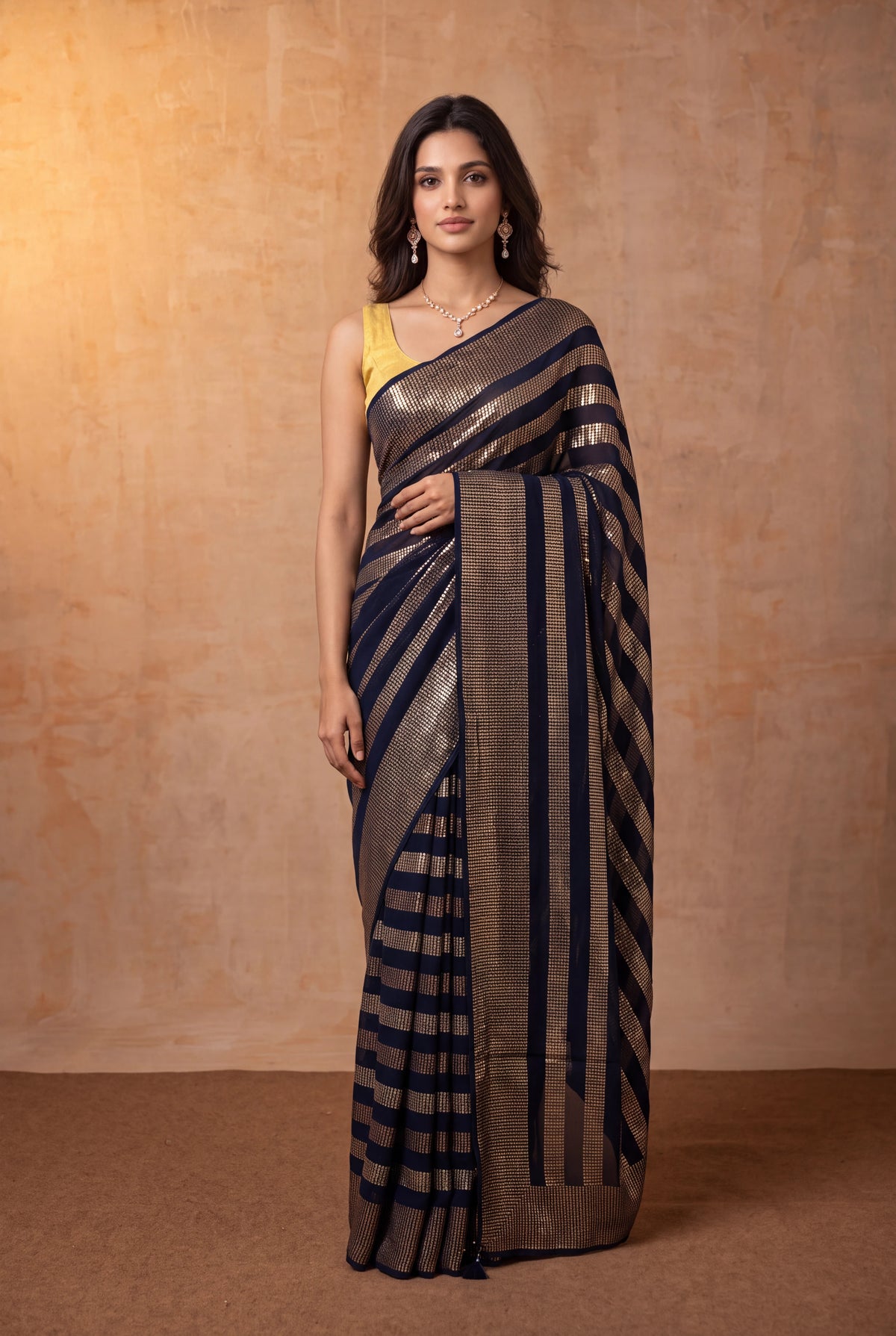 Navy Blue Georgette Saree - Mokshaa