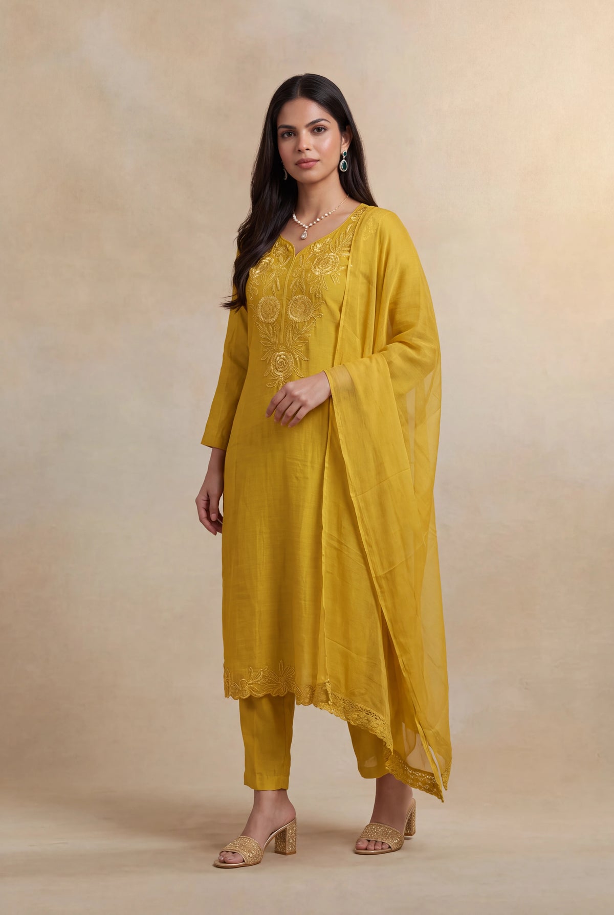 Mustard Mul Cotton Straight-Cut Salwar Set - Mokshaa
