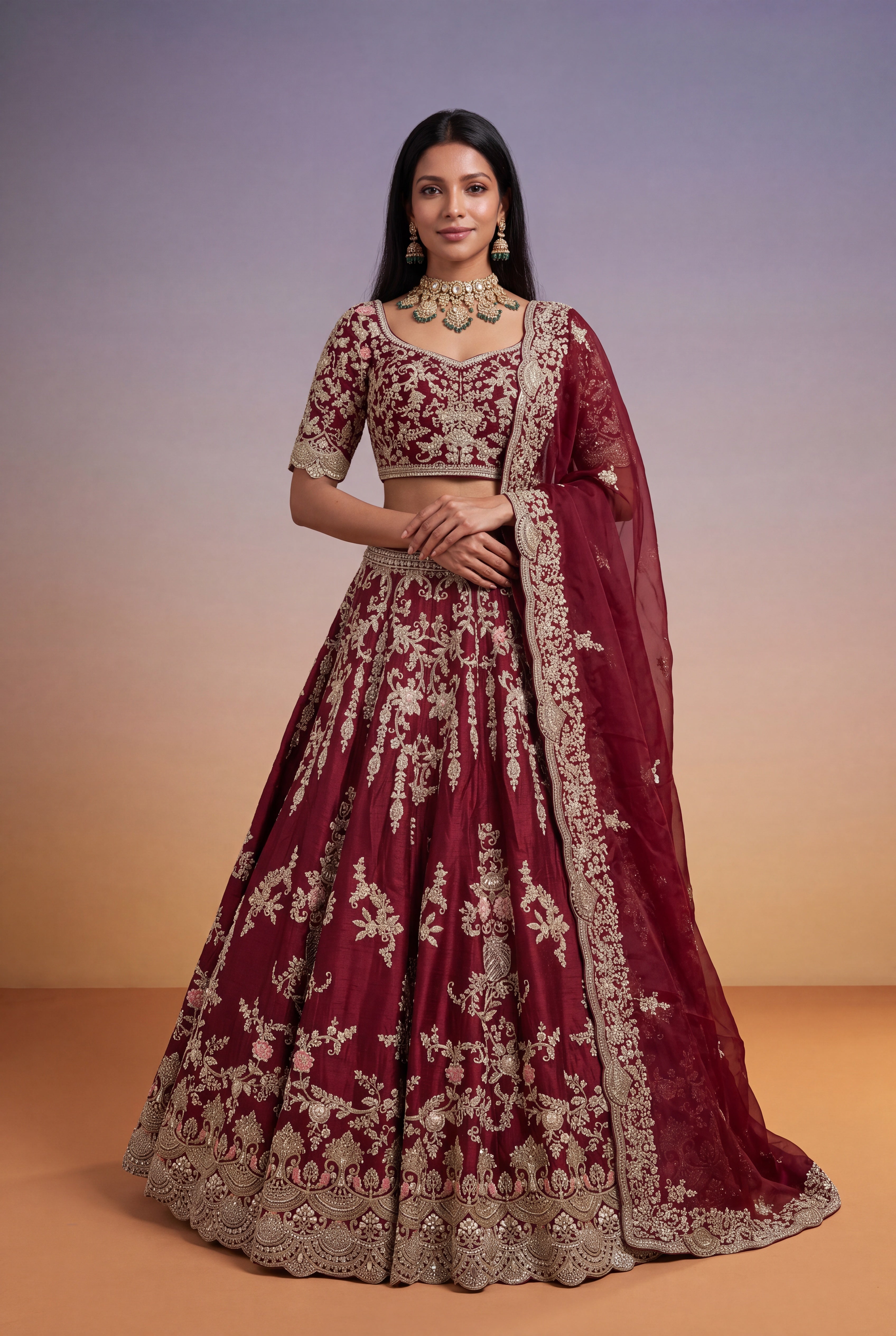 Maroon Raw Silk Bridal Lehenga