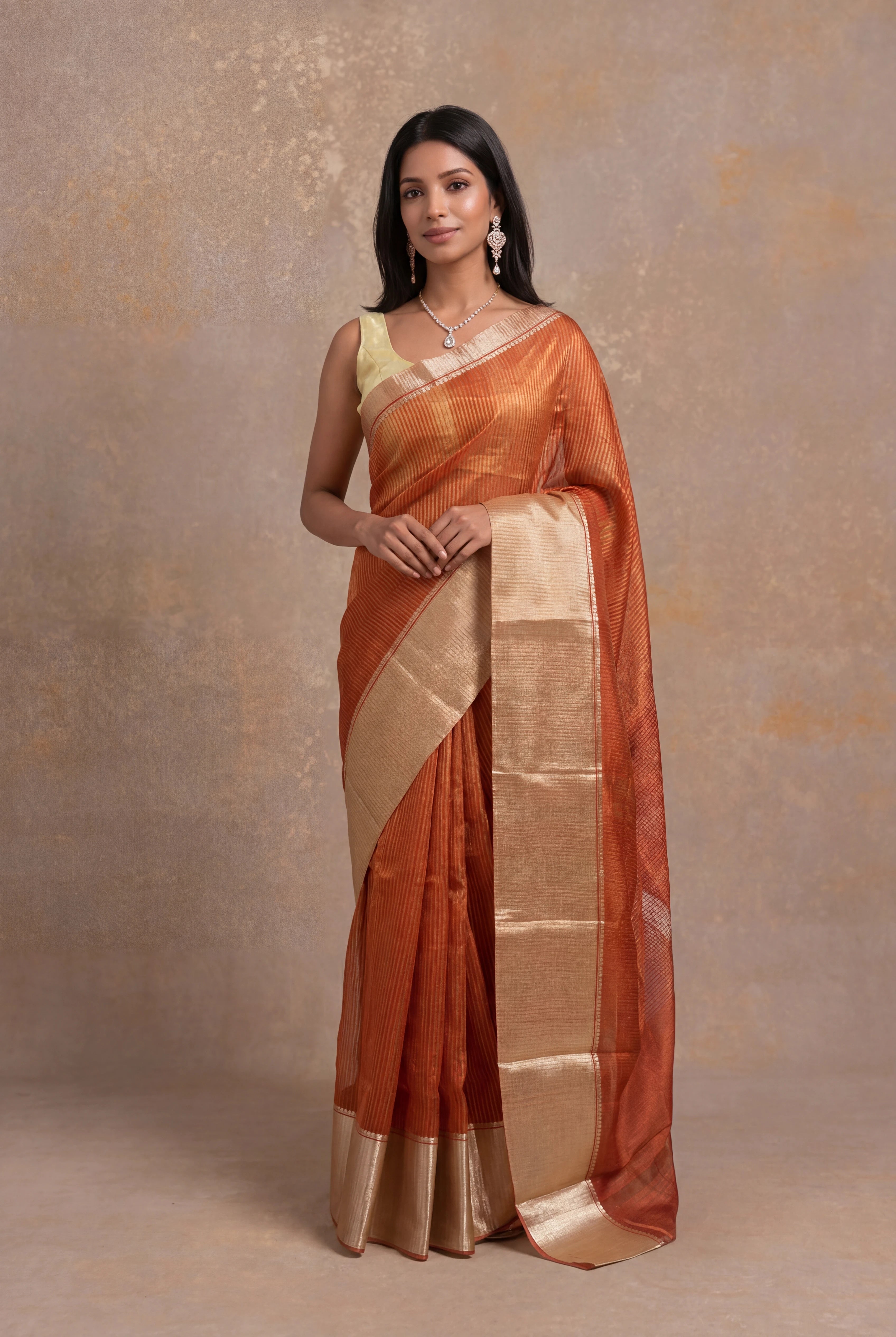 Orange Banarasi Chanderi Silk Saree