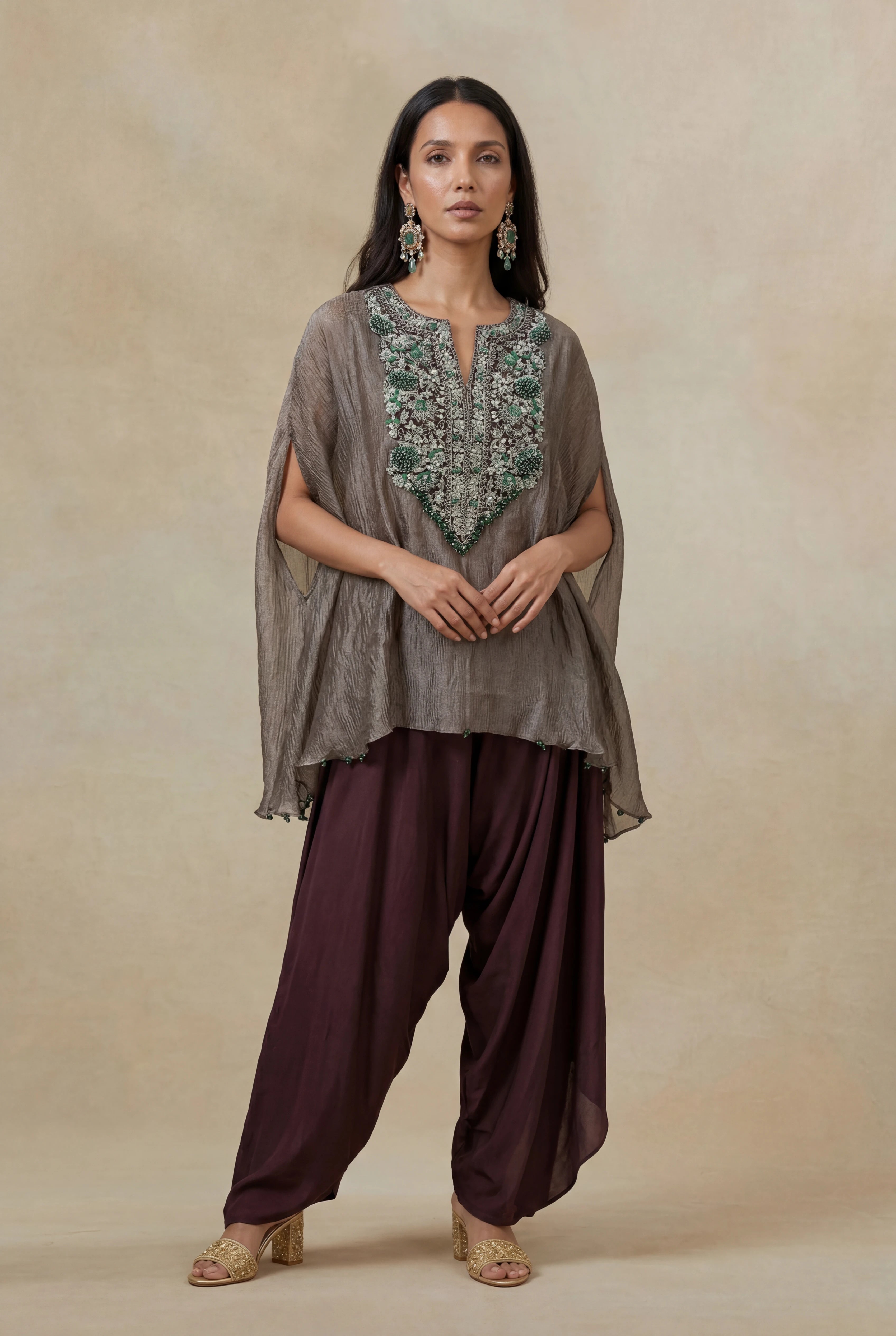 Grey Organza Crush Indo-Western Set