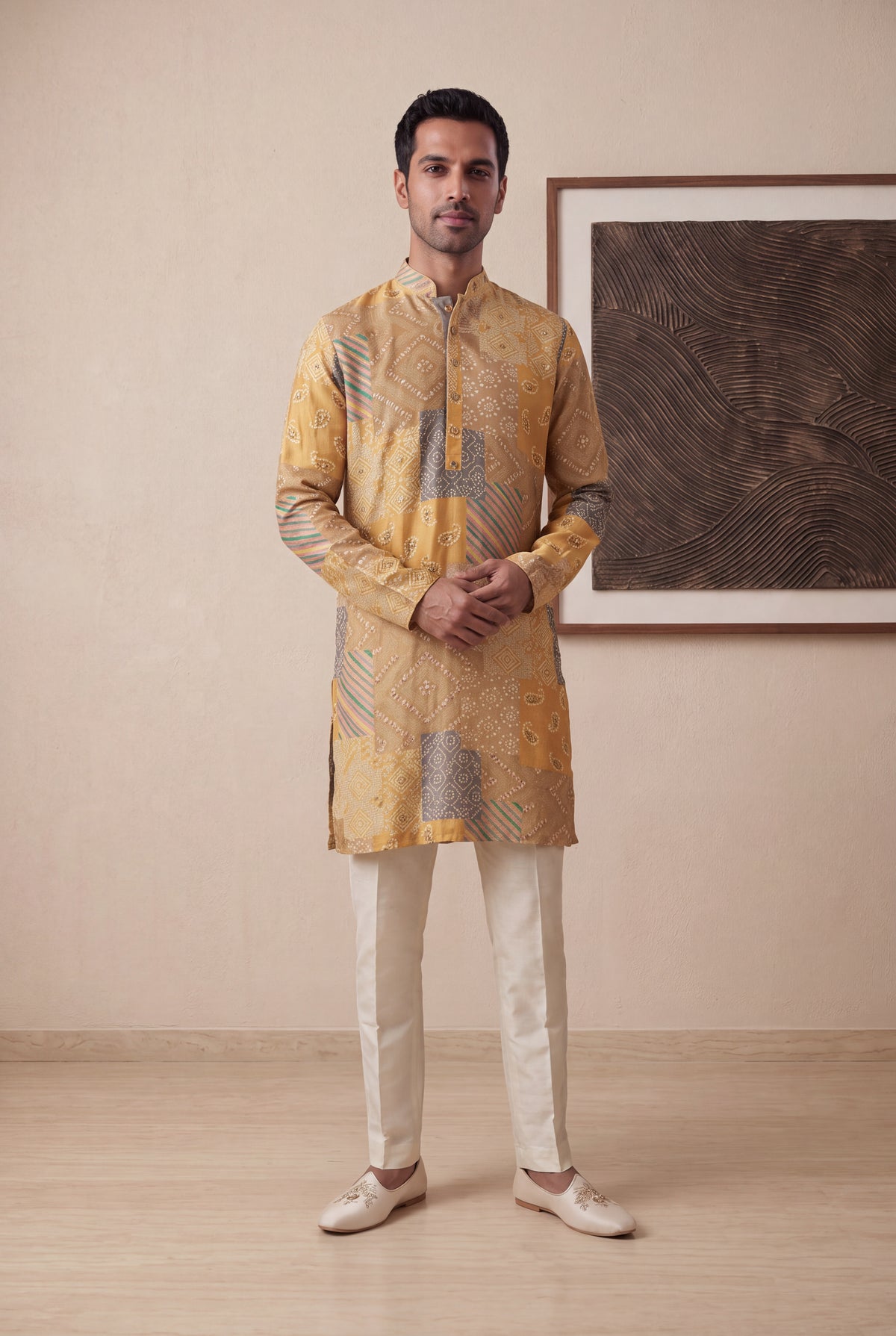 Mustard Yellow Chanderi Silk Kurta Set - Mokshaa