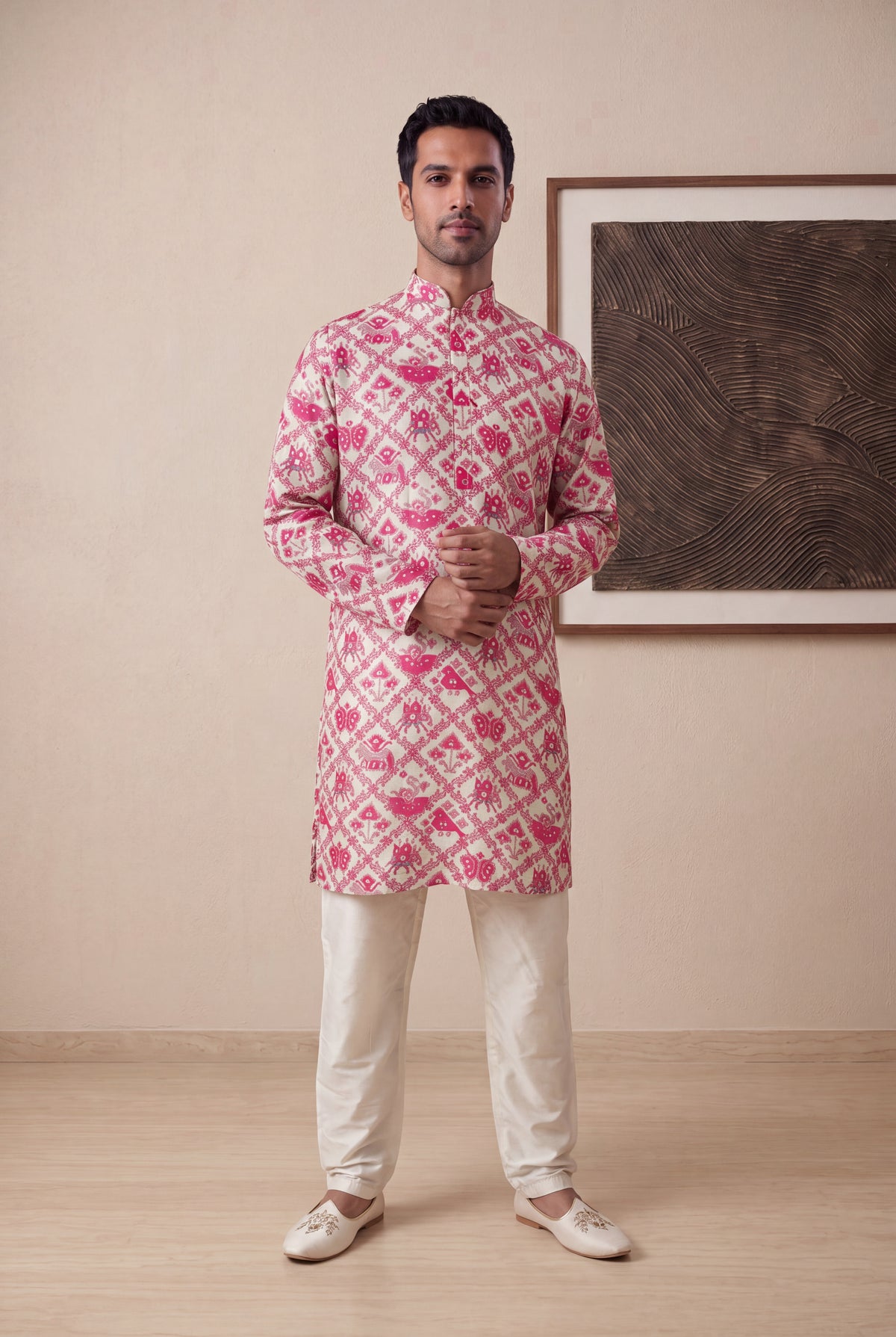 Pink Chanderi Silk Kurta Pant Set - Mokshaa