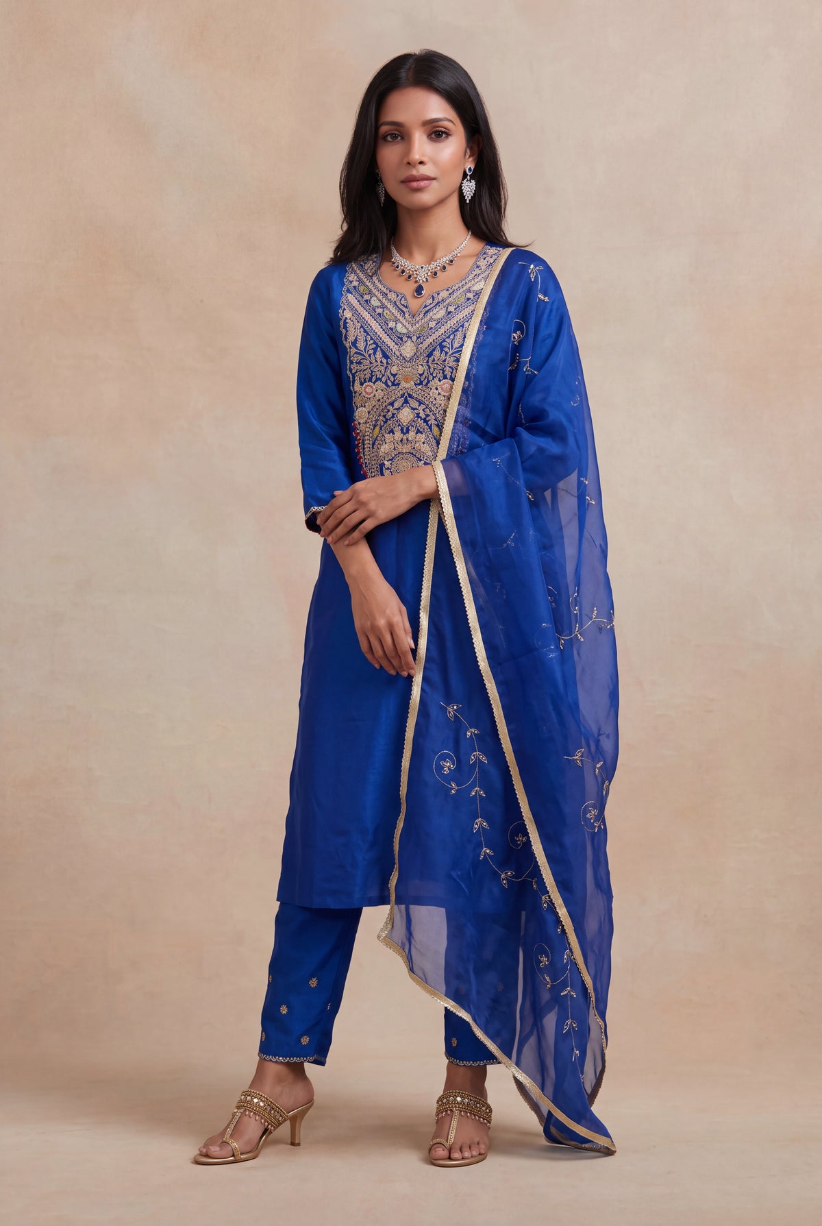 Royal Blue Silk Salwar Set - Mokshaa