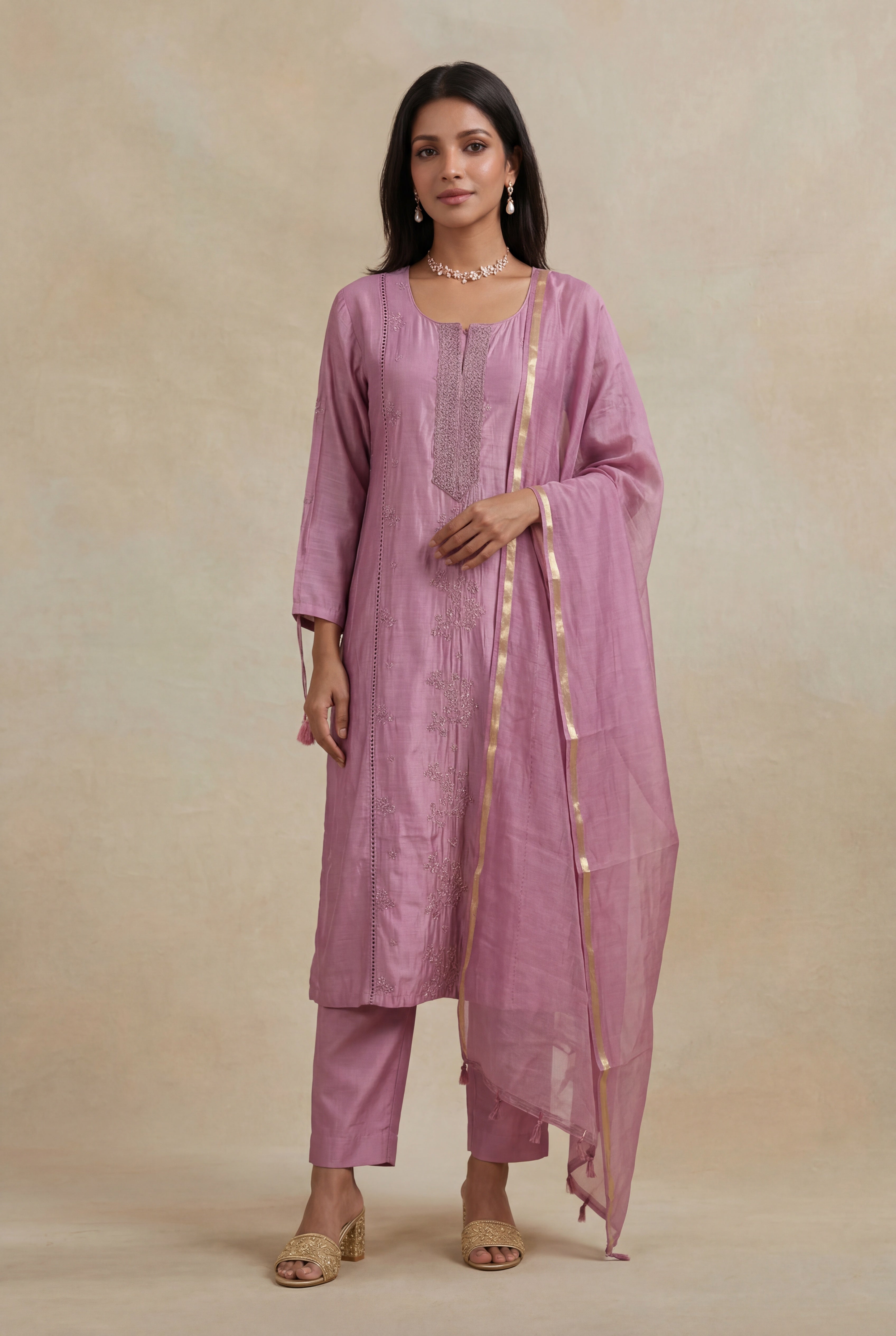 Lavender Mul Cotton Straight Cut Salwar Set