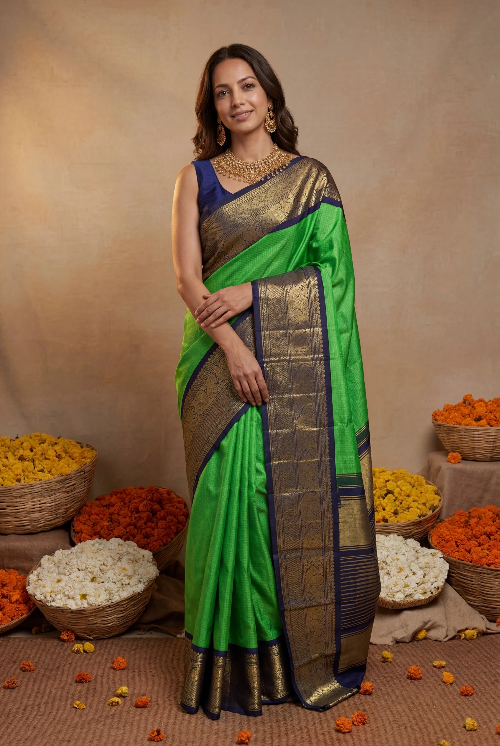 Parrot Green Kanchivaram Silk Saree