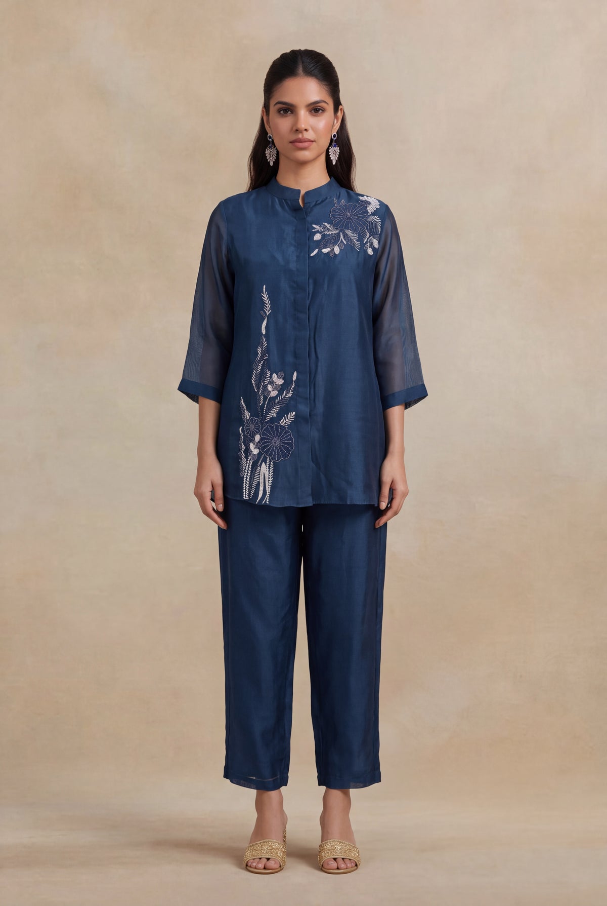 Navy Blue Organza Co-ord Set - Mokshaa