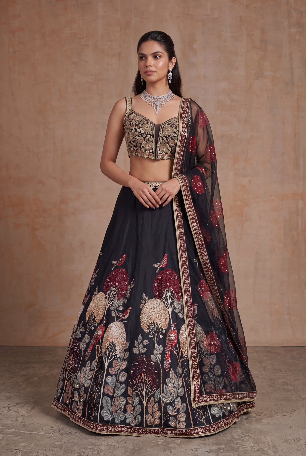 Black Silk Lehenga - Mokshaa