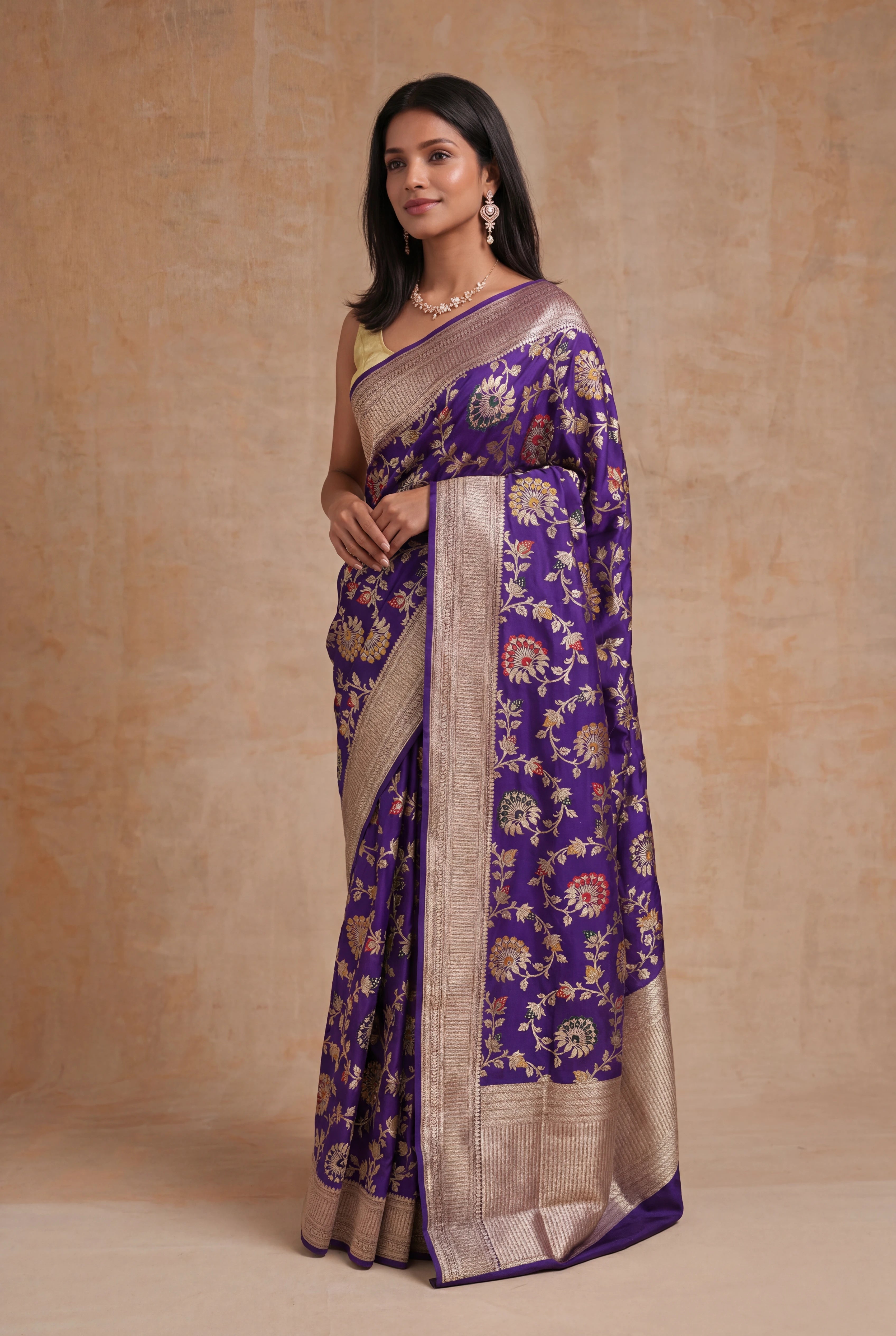 Purple Banarasi Silk Meenakari Saree