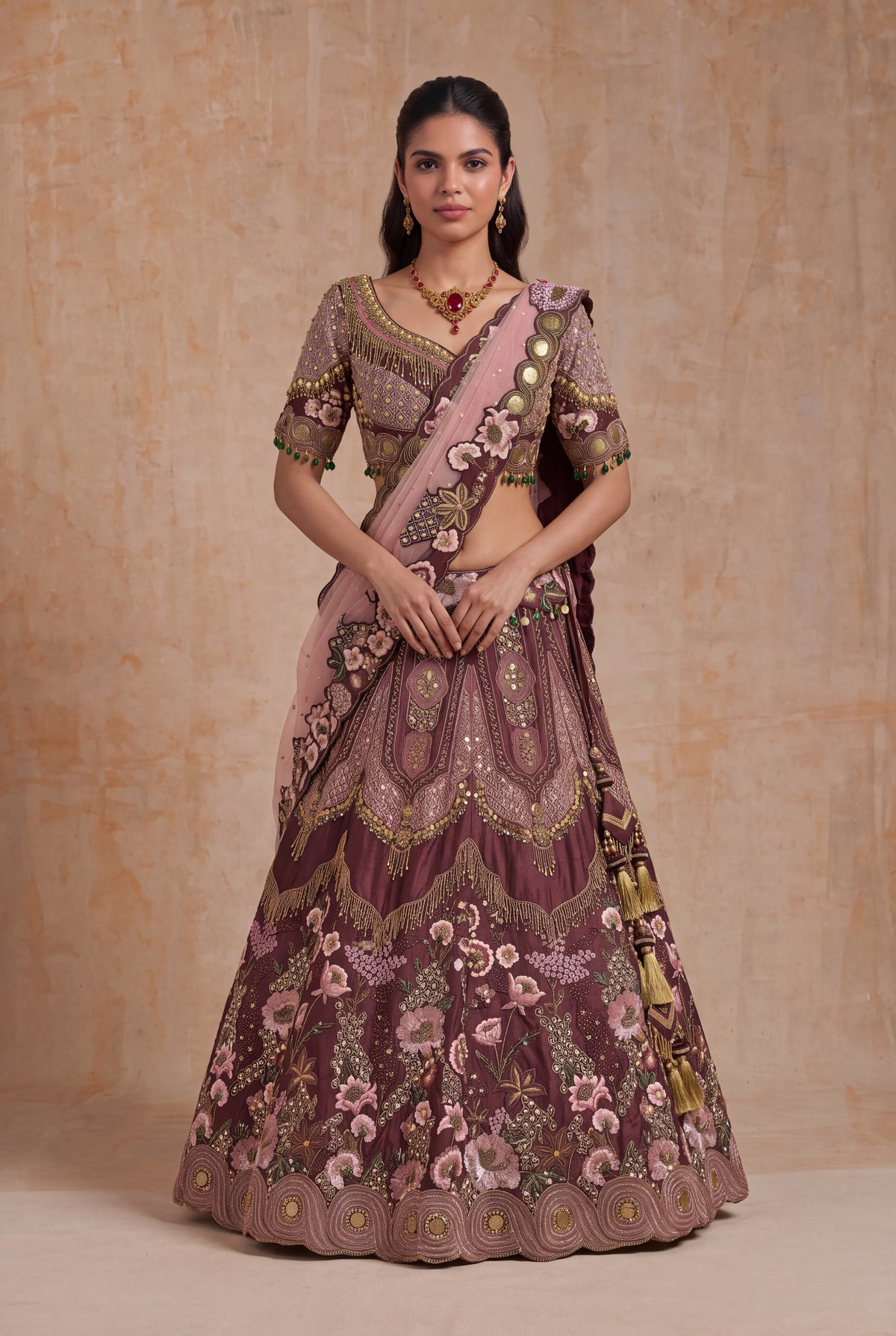 Wine Silk Lehenga - Mokshaa
