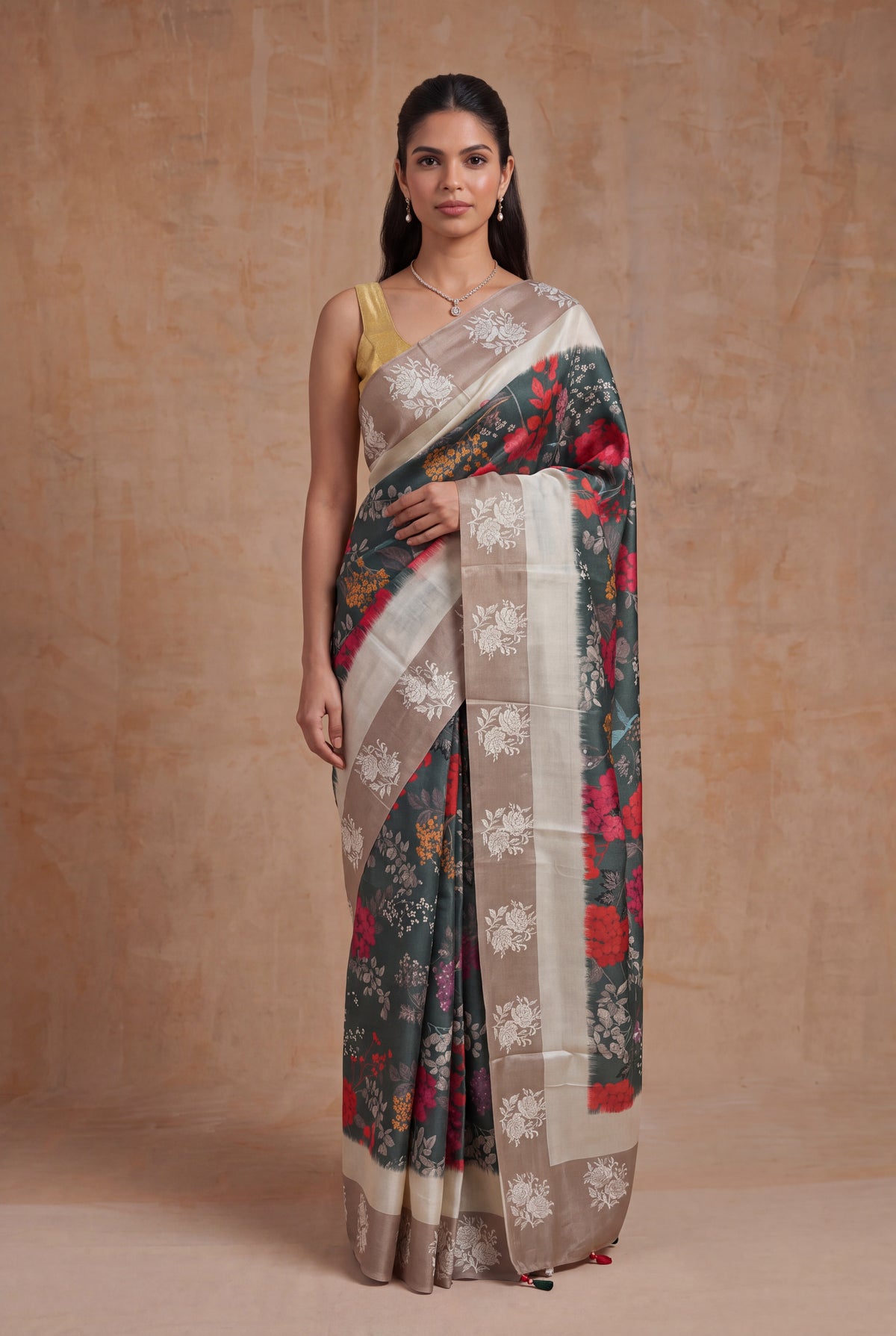 Dark Green Tussar Silk Saree - Mokshaa
