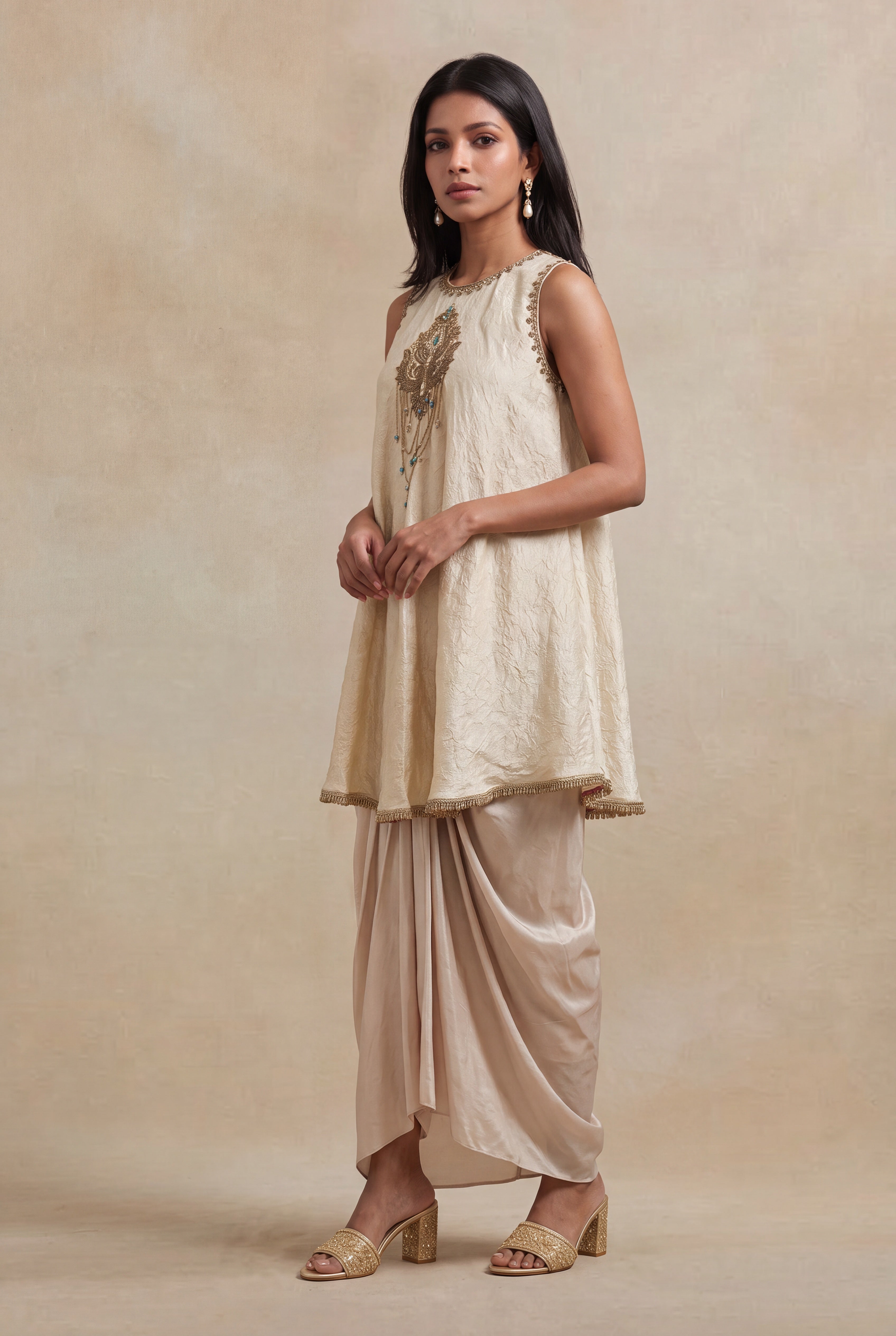 Ivory Crush Silk Indo-Western Dhoti Set