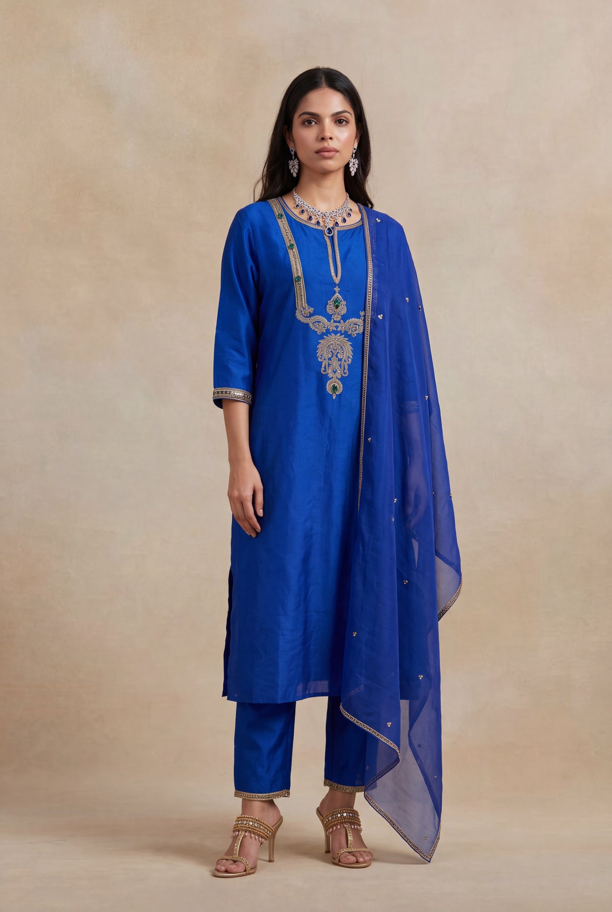 Royal Blue Silk Salwar Set - Mokshaa