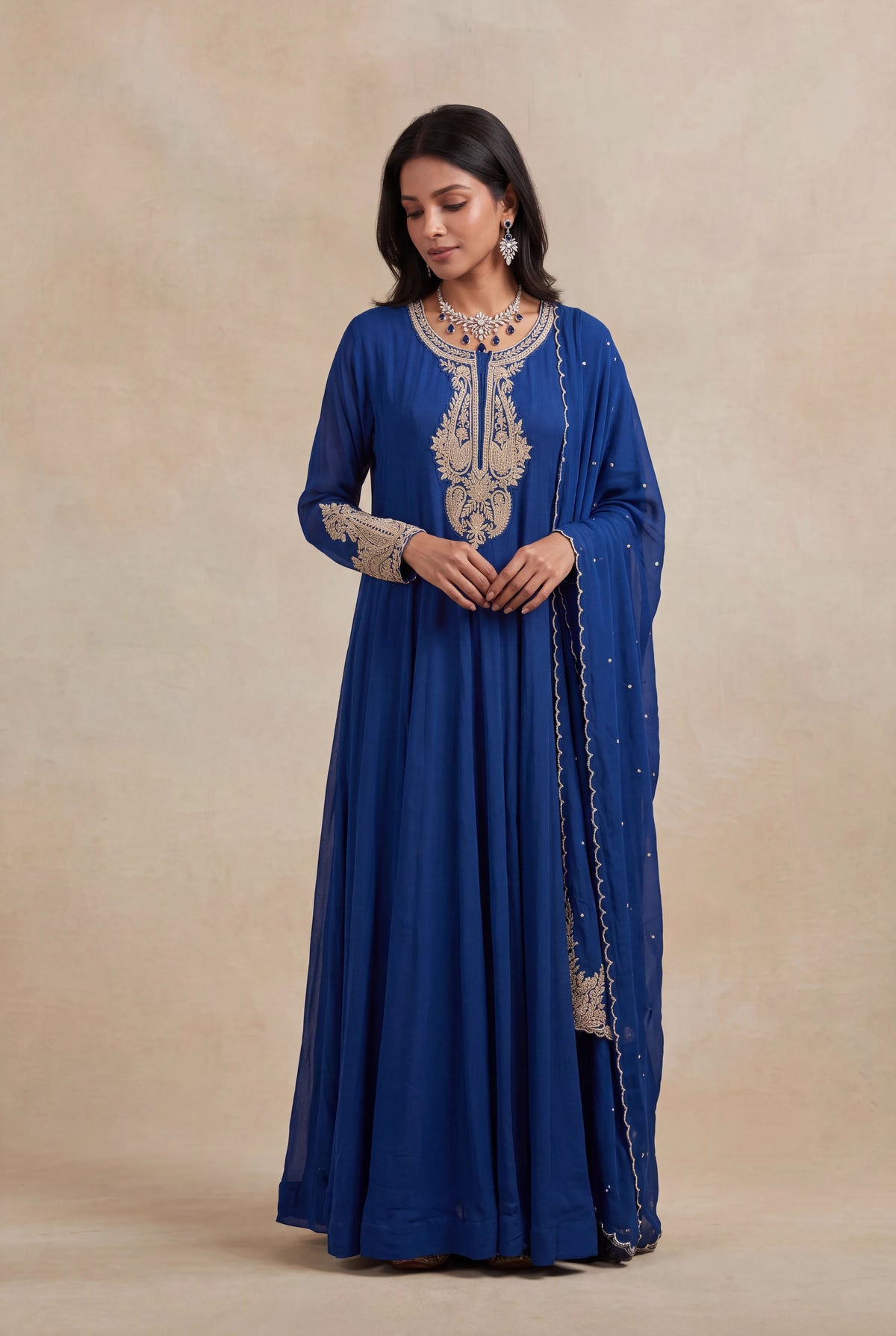 Royal Blue Georgette Anarkali Suit - Mokshaa