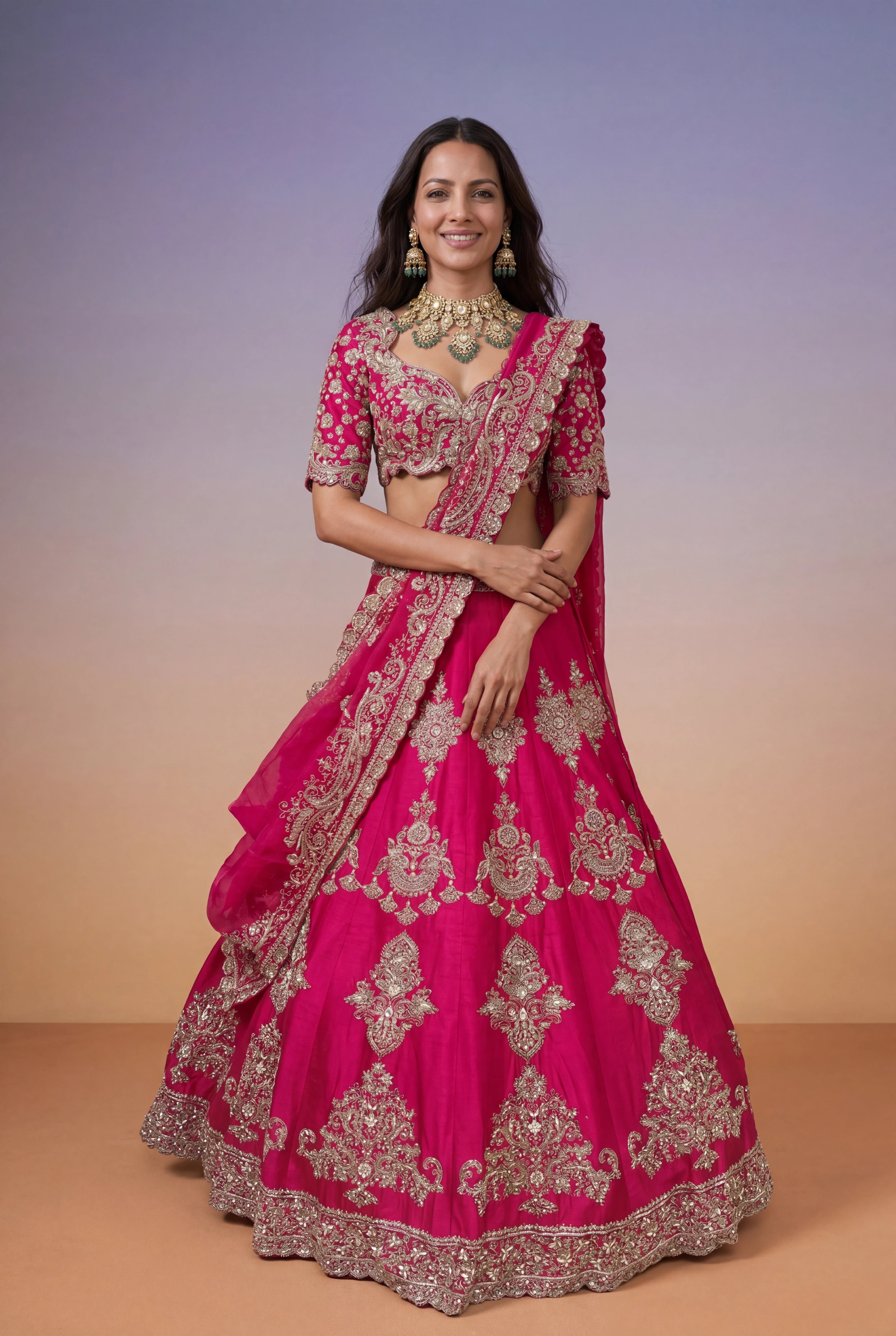 Rani Pink Raw Silk Bridal Lehenga