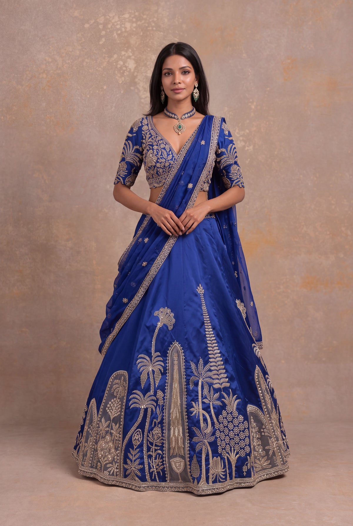 Ink Blue Kanchivaram Silk Lehenga - Mokshaa