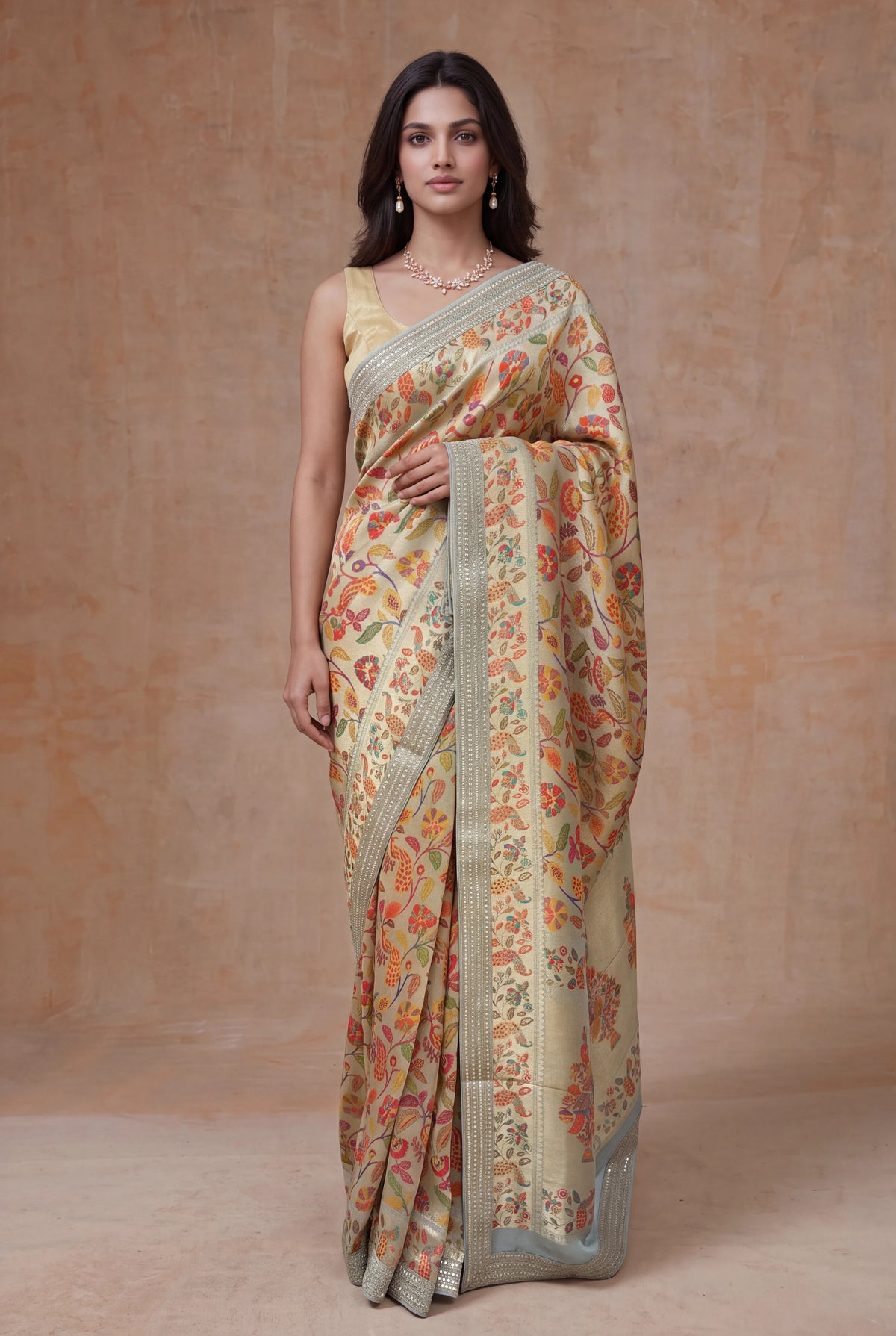 Light Green Tissue Georgette Printed Saree - Mokshaa