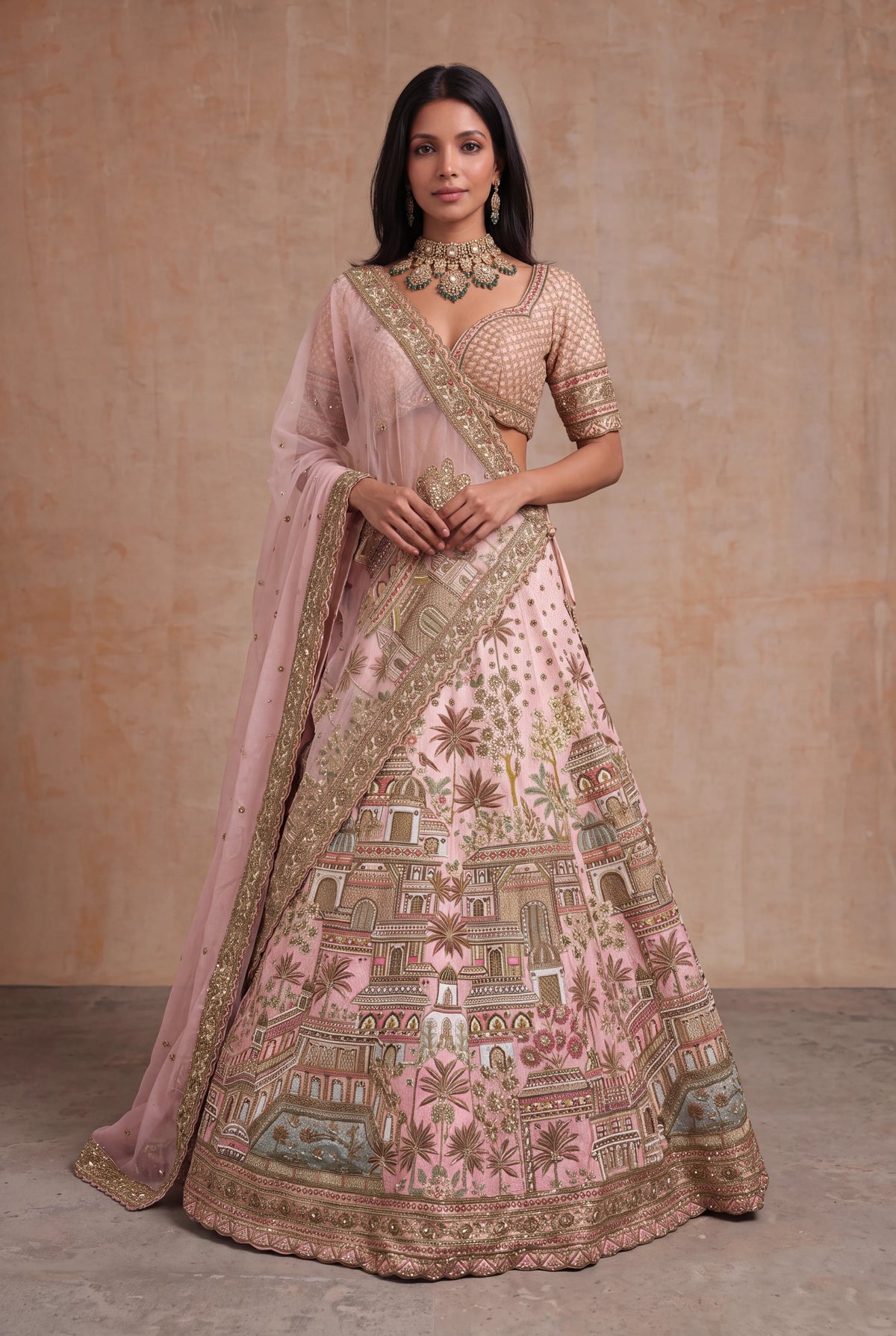 Blush Pink Raw Silk Lehenga - Mokshaa