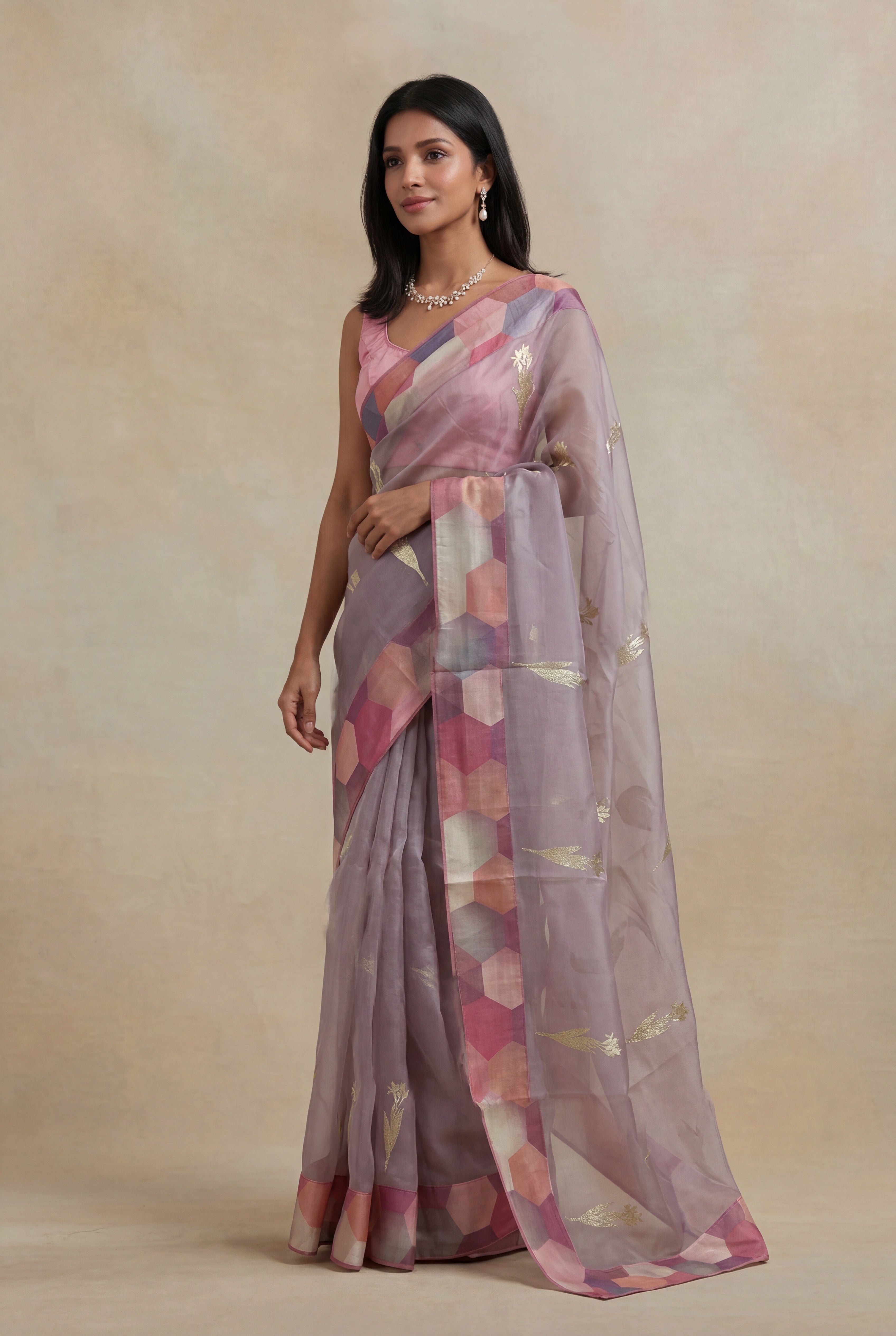 Peach Silk Kora Saree