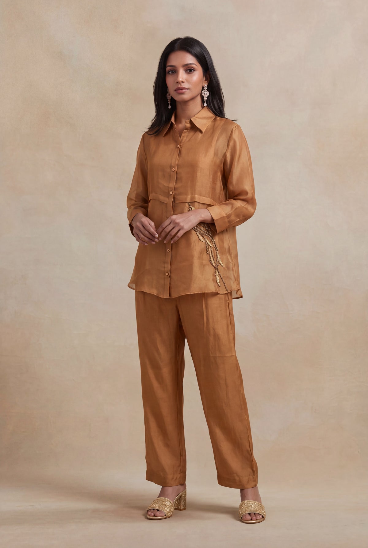 Rust Organza Katdana Co-ord Set - Mokshaa