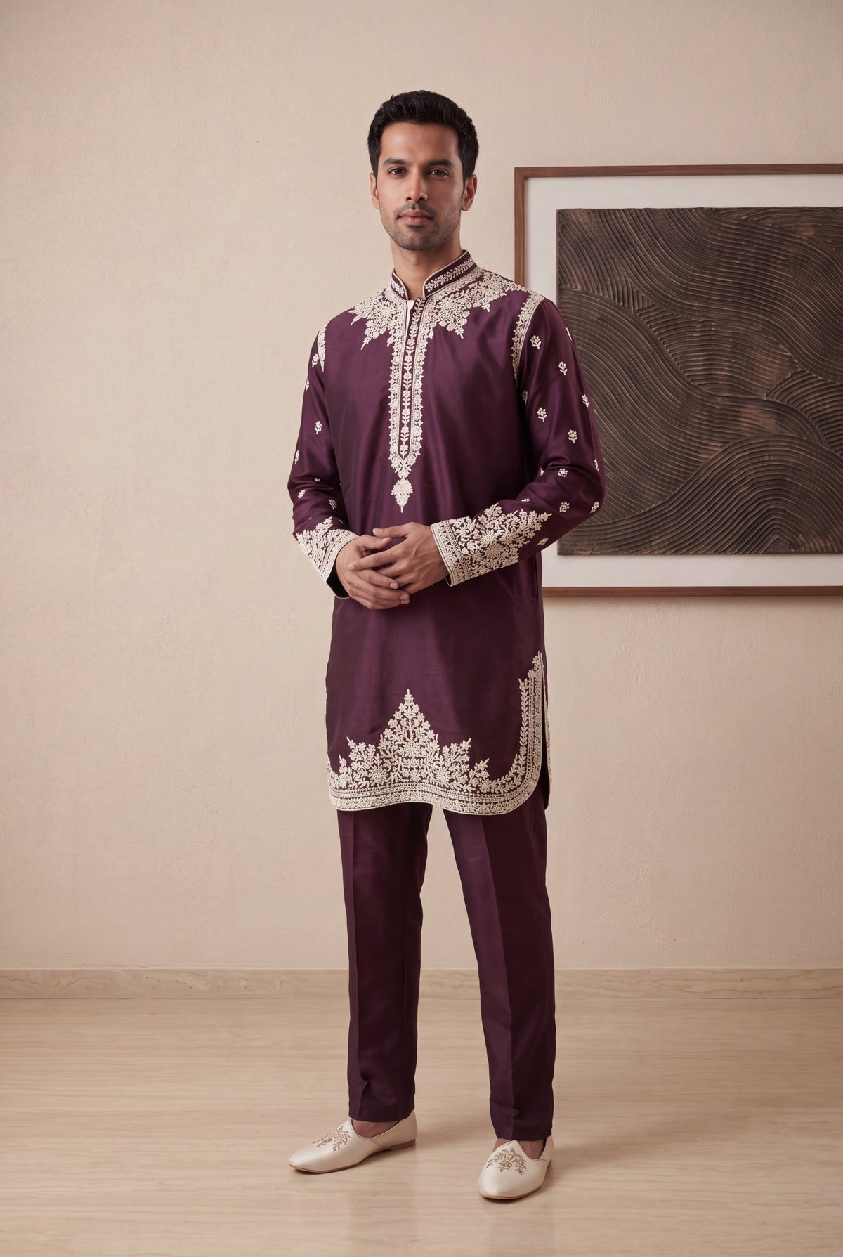 Dark Wine Silk Kurta Pant Set - Mokshaa