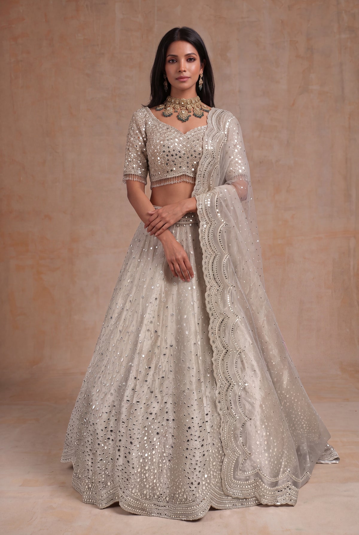 Rose Gold Tissue Lehenga - Mokshaa