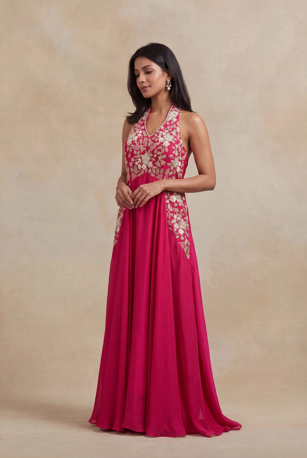 Pink Satin Silk Gown - Mokshaa
