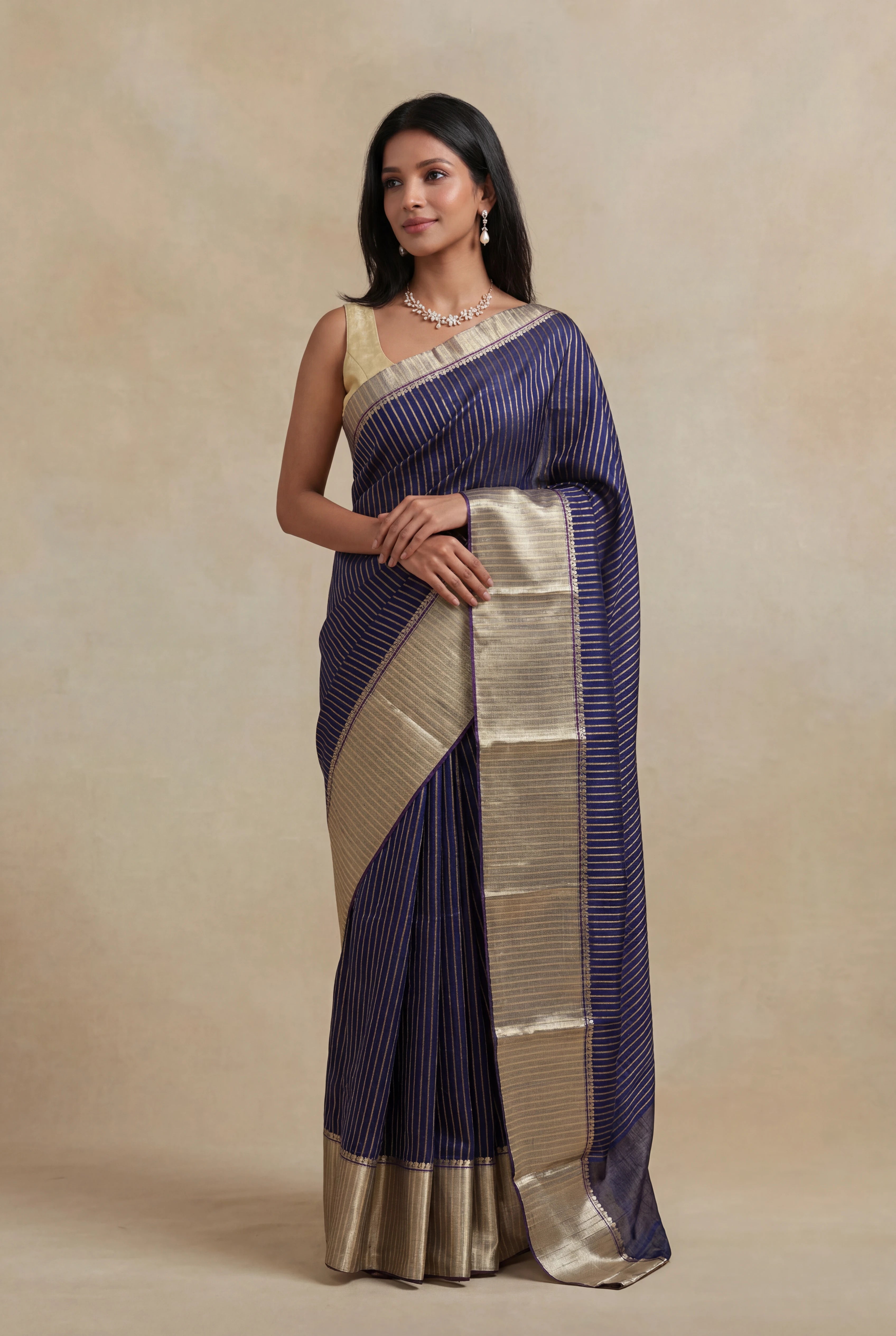 Navy Blue Banarasi Chanderi Silk Saree