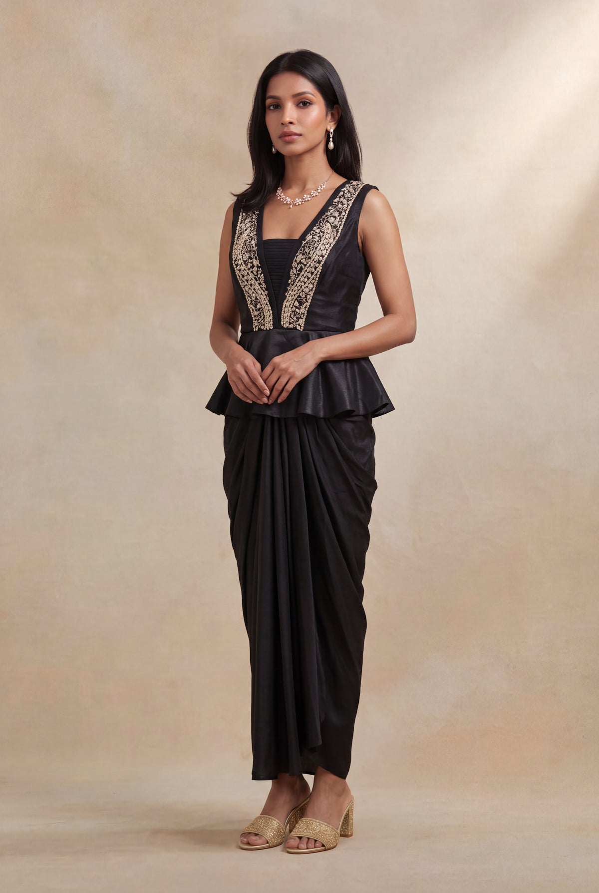 Black Indo-Western Drape Dress - Mokshaa