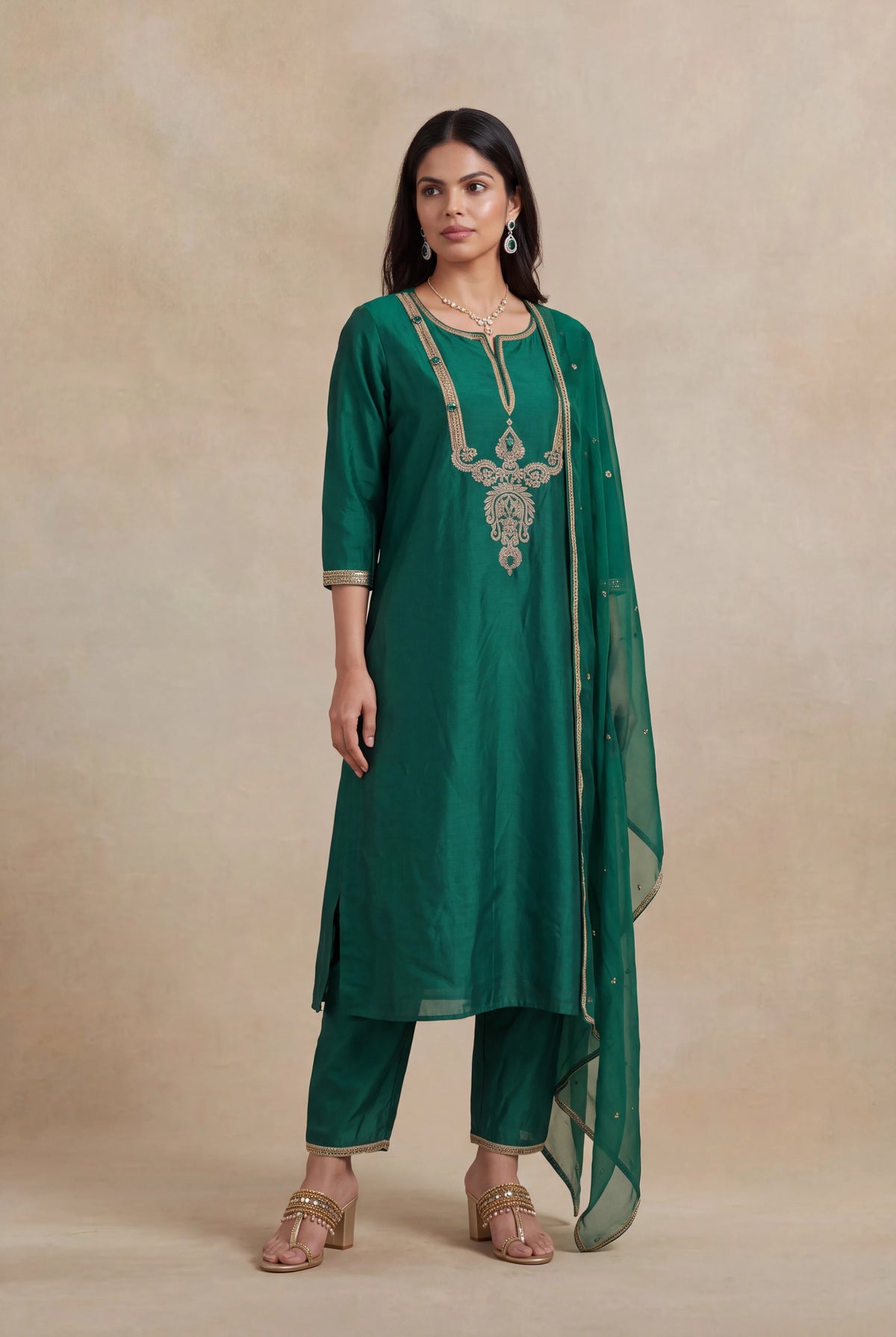 Emerald Green Silk Salwar Set - Mokshaa