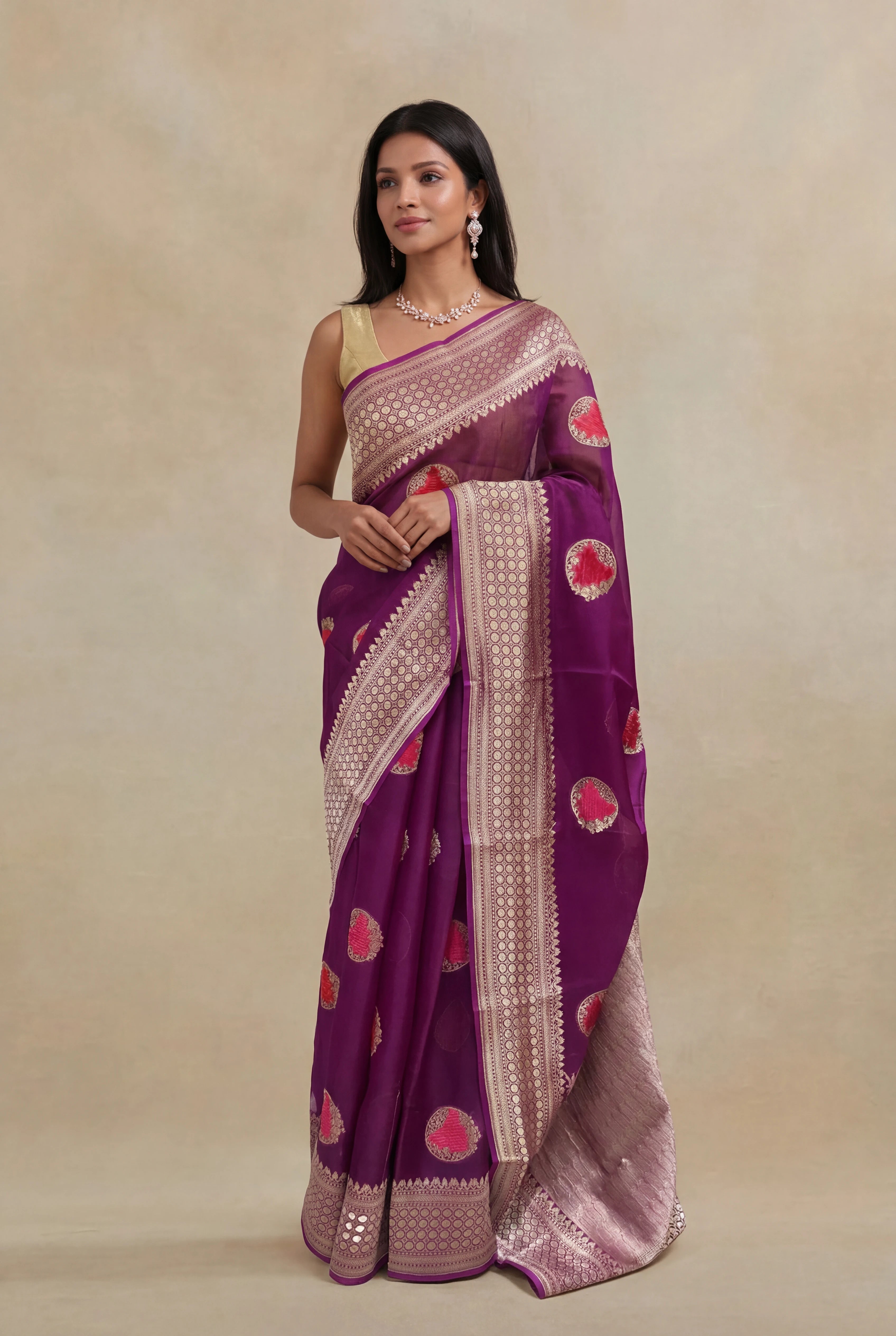 Violet Banarasi Organza Saree