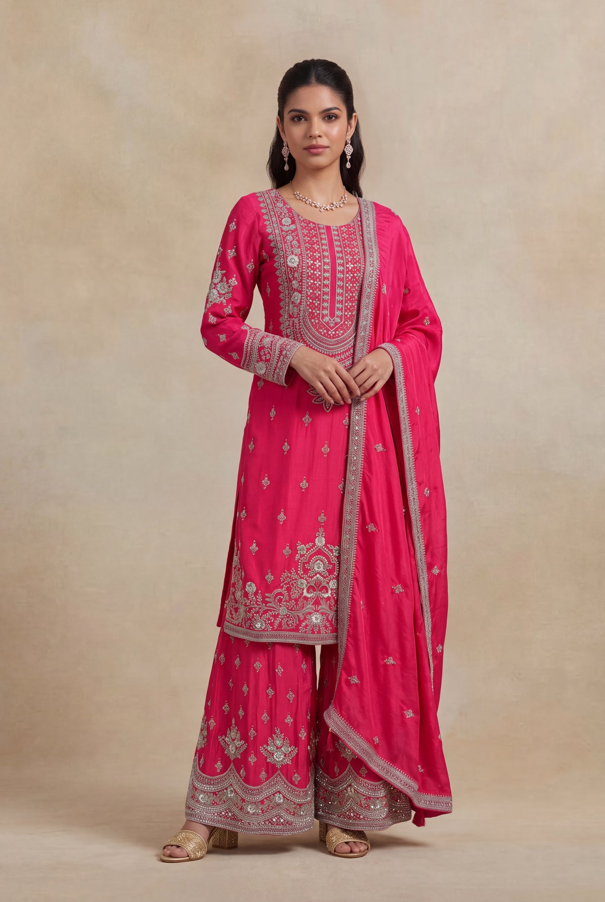Rani Pink Crepe Sharara Set - Mokshaa