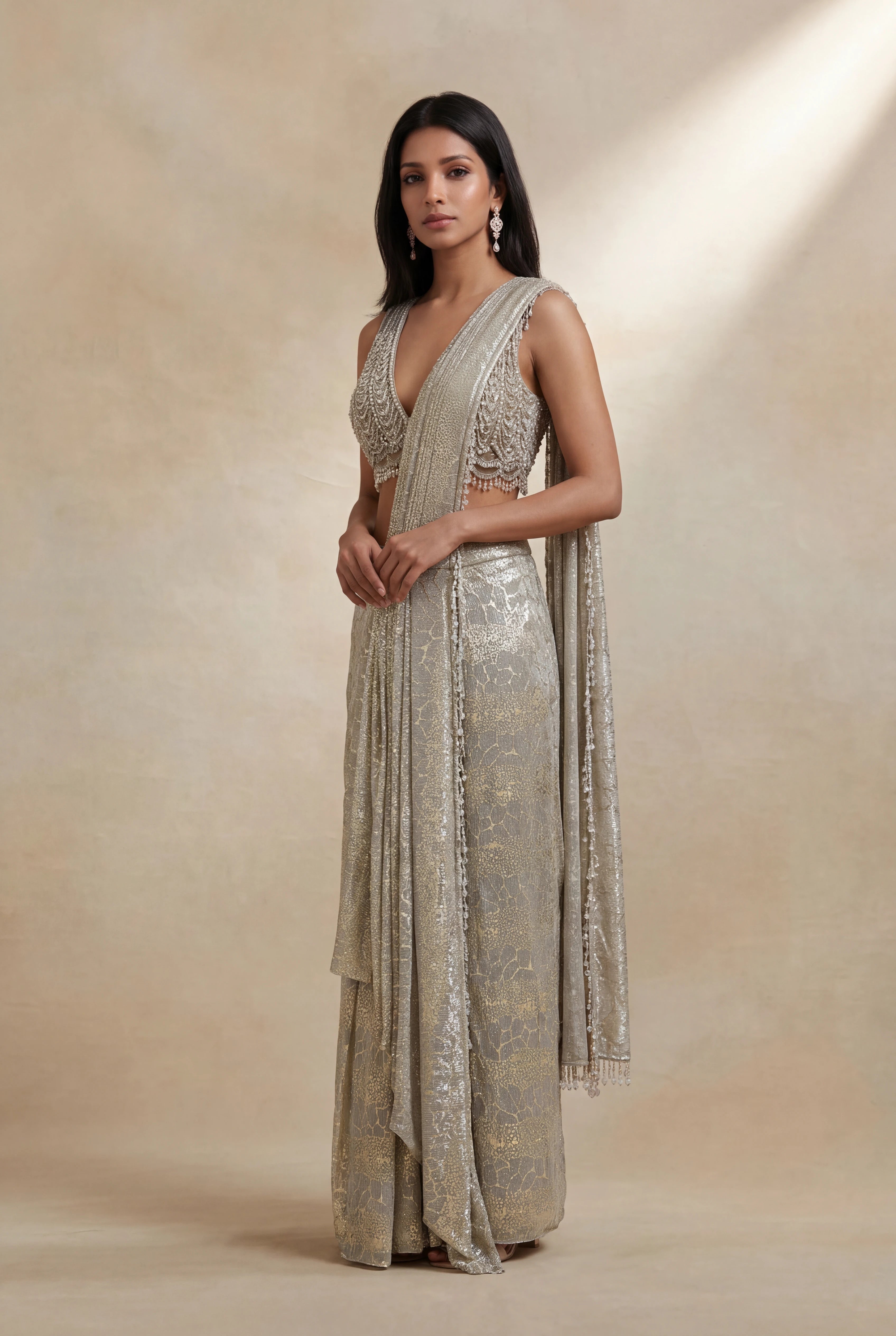 Gold Soft Net Drape Saree