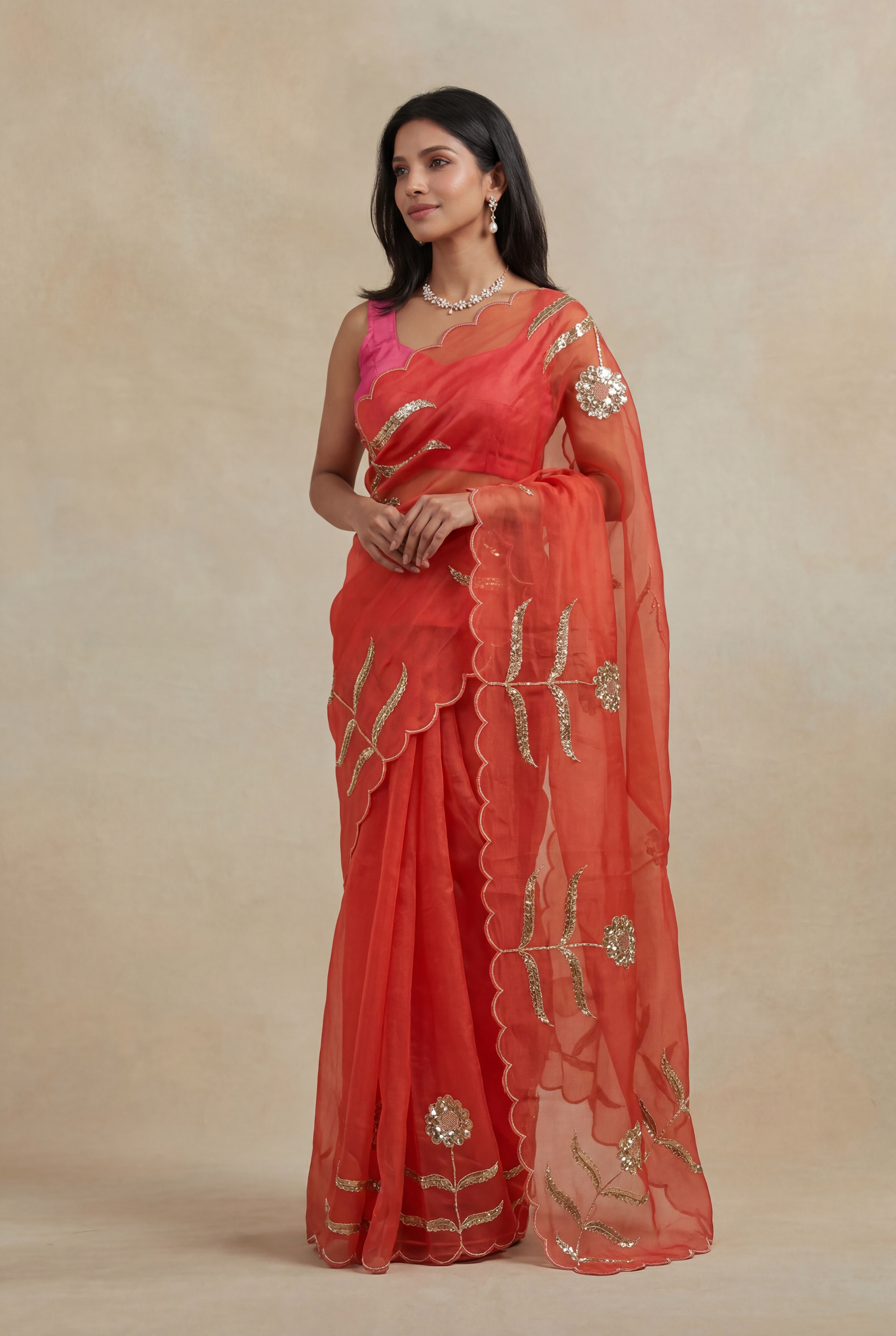 Fanta Orange Organza Saree