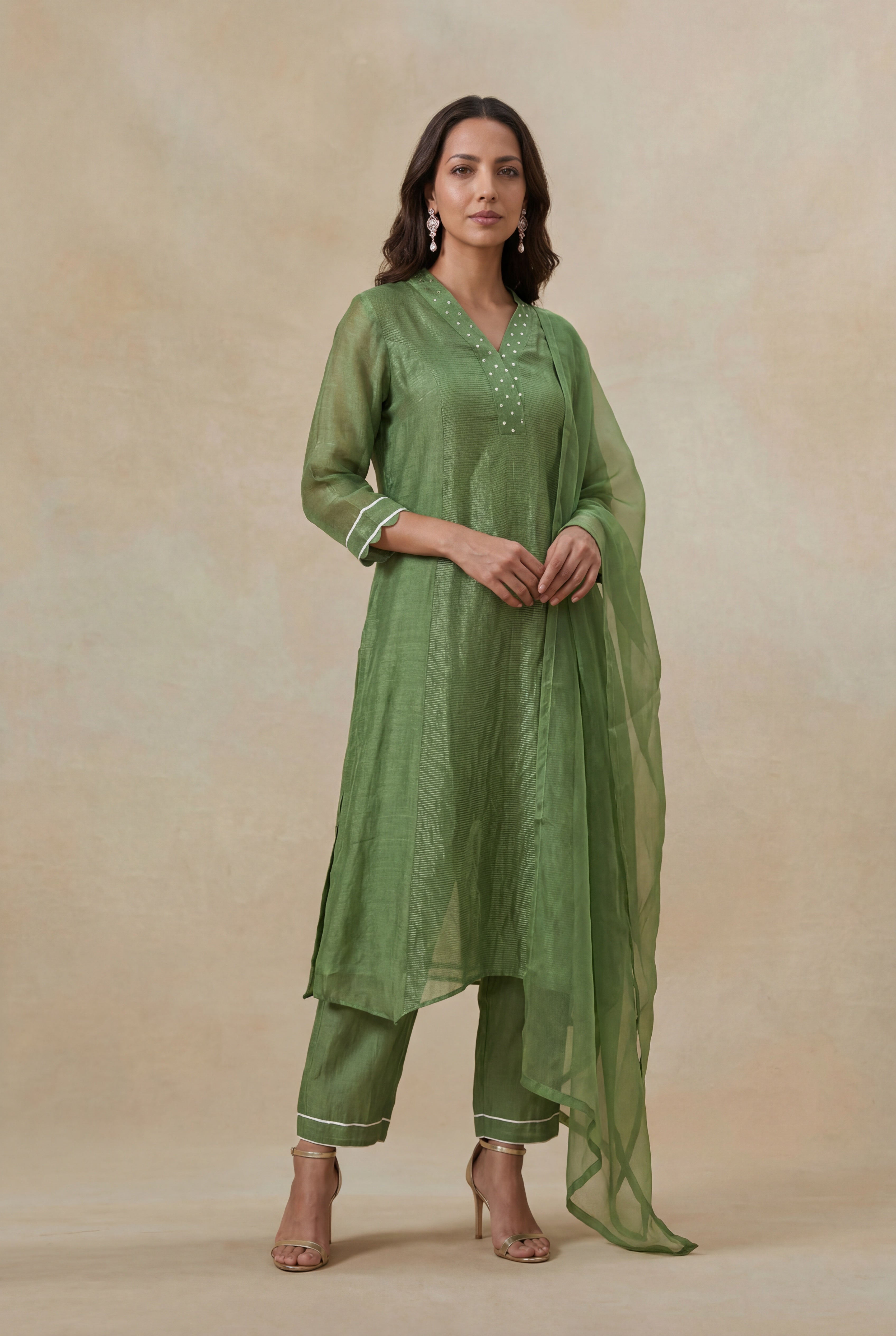Olive Green Tissue Salwar Set