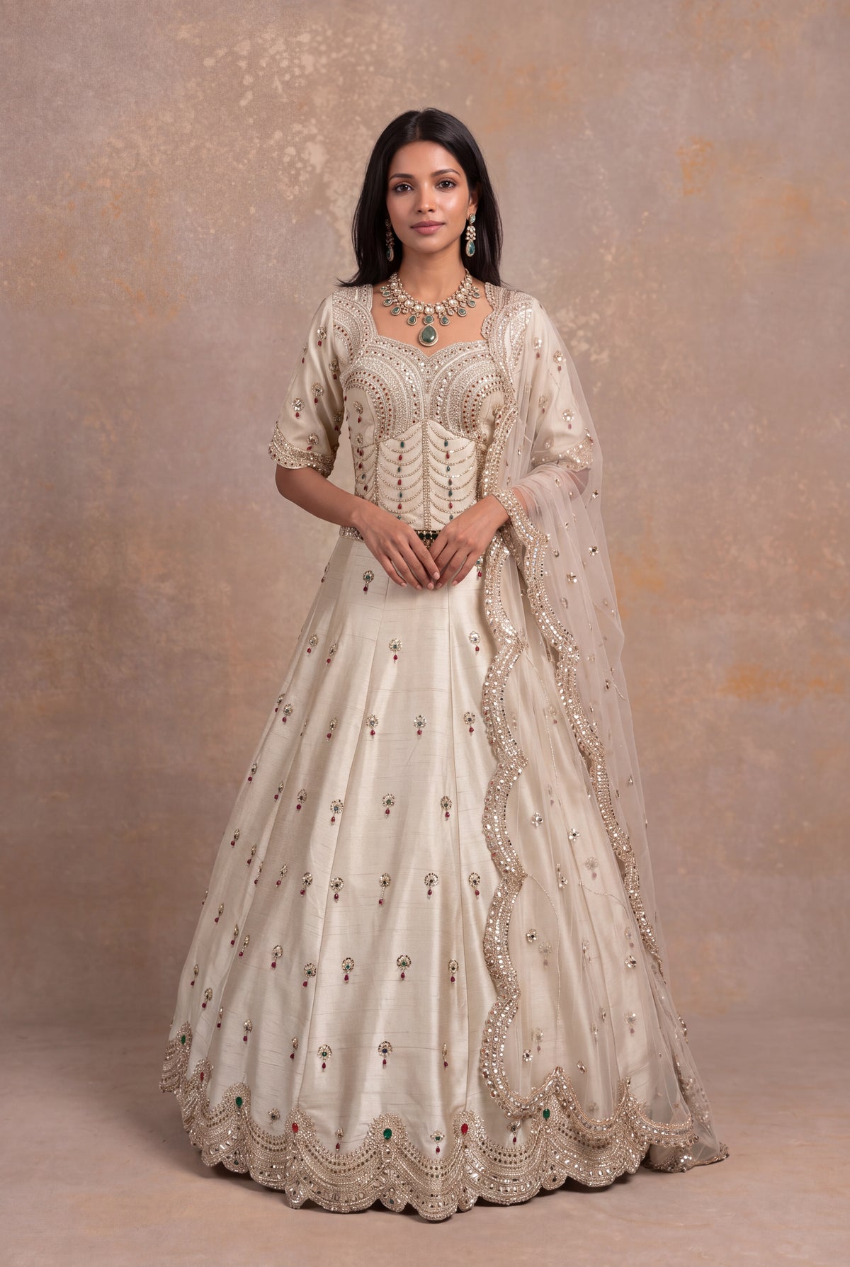 Ivory Raw Silk Lehenga Corset - Mokshaa