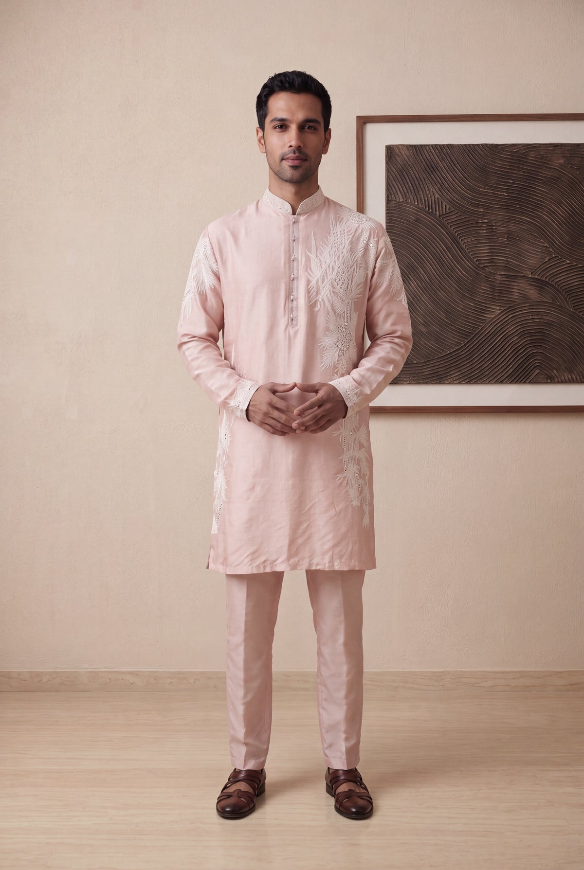 Peach Raw Silk Kurta Pant Set - Mokshaa