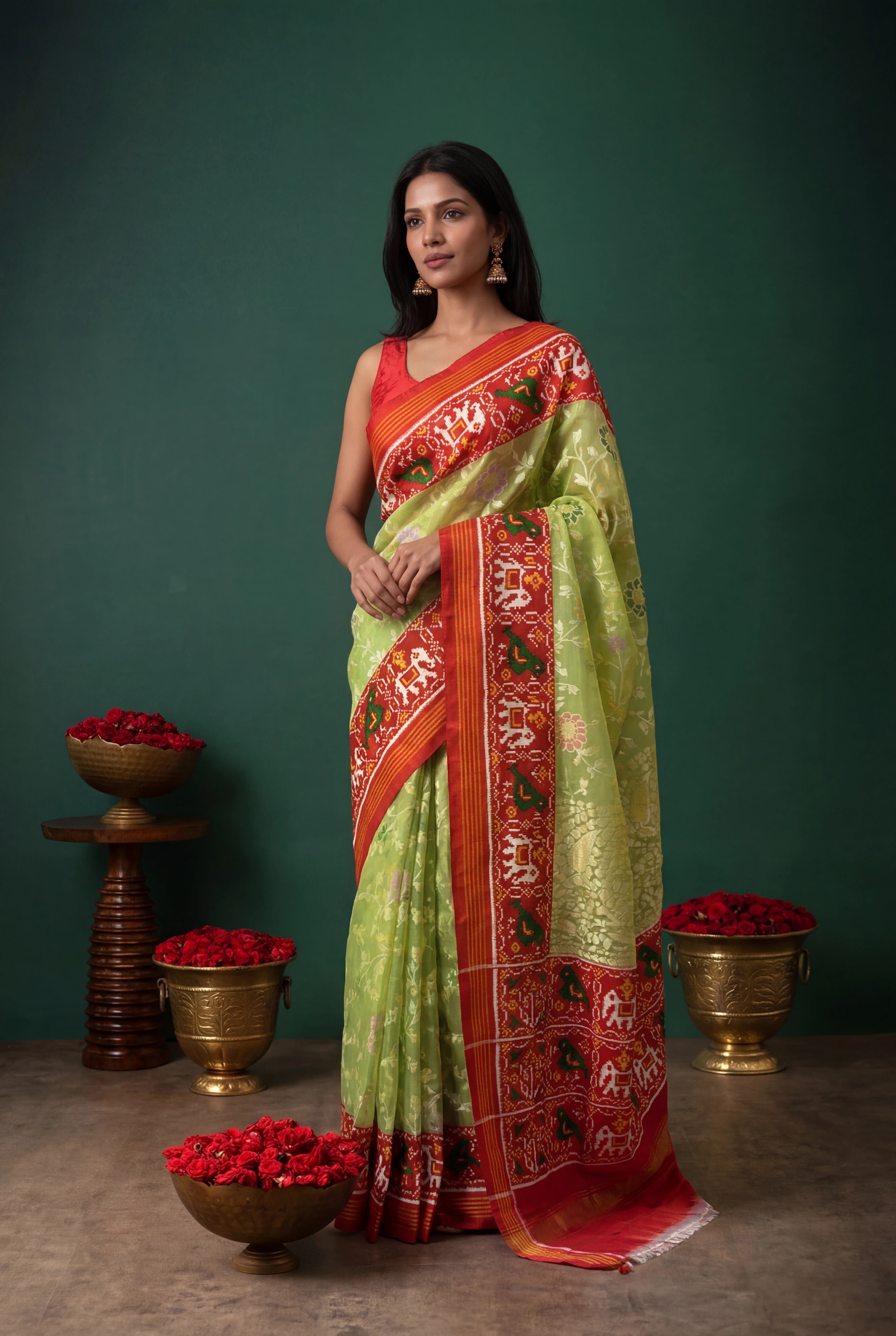 Pastel Green Kora Jamdhani Saree