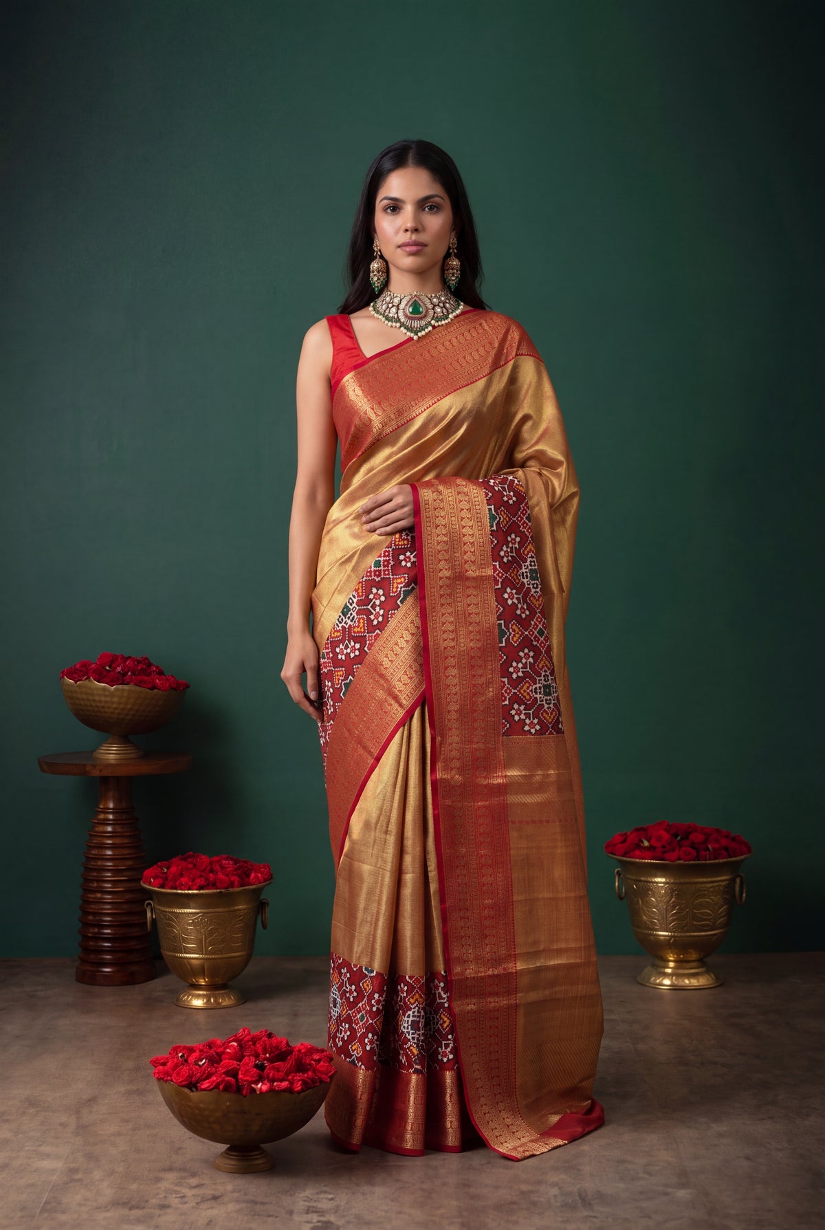 Gold Kanchivaram Tissue Silk Saree - Mokshaa