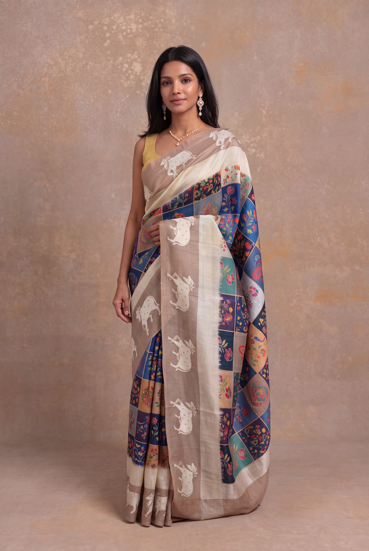Multicolour Tussar Silk Digital Print Saree - Mokshaa