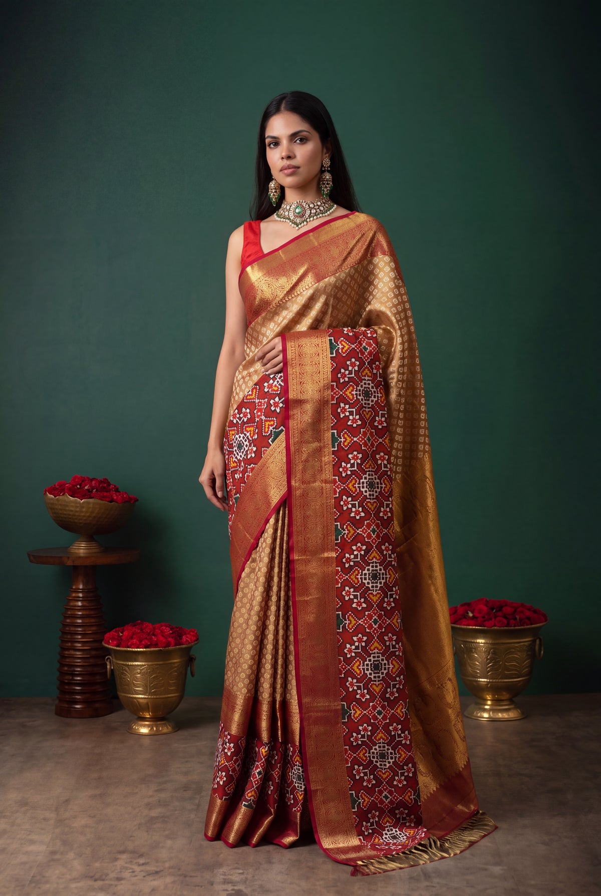 Gold Kanchivaram Tissue Silk Saree - Mokshaa