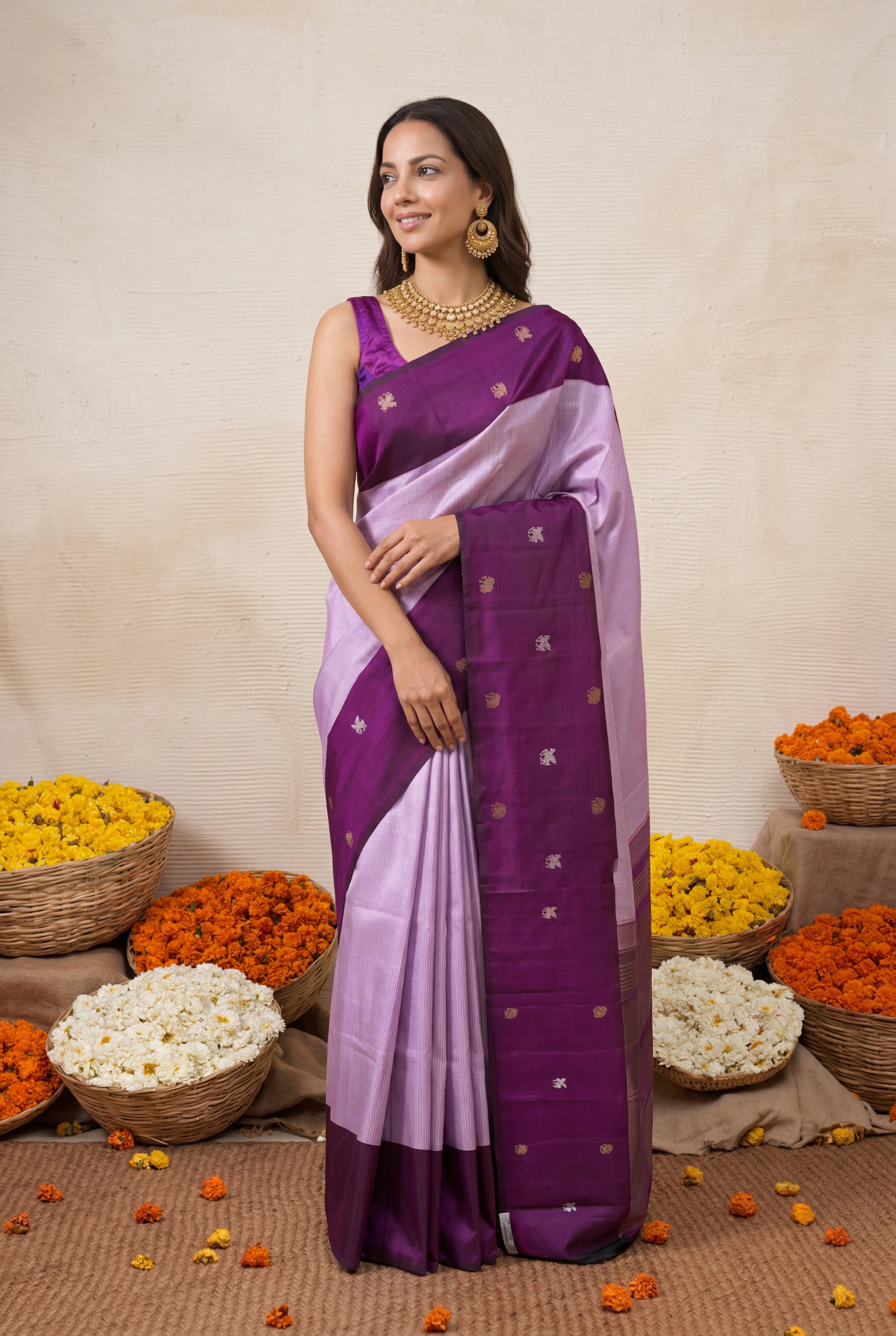 Lavender and Royal Purple Kanchivaram Silk Saree