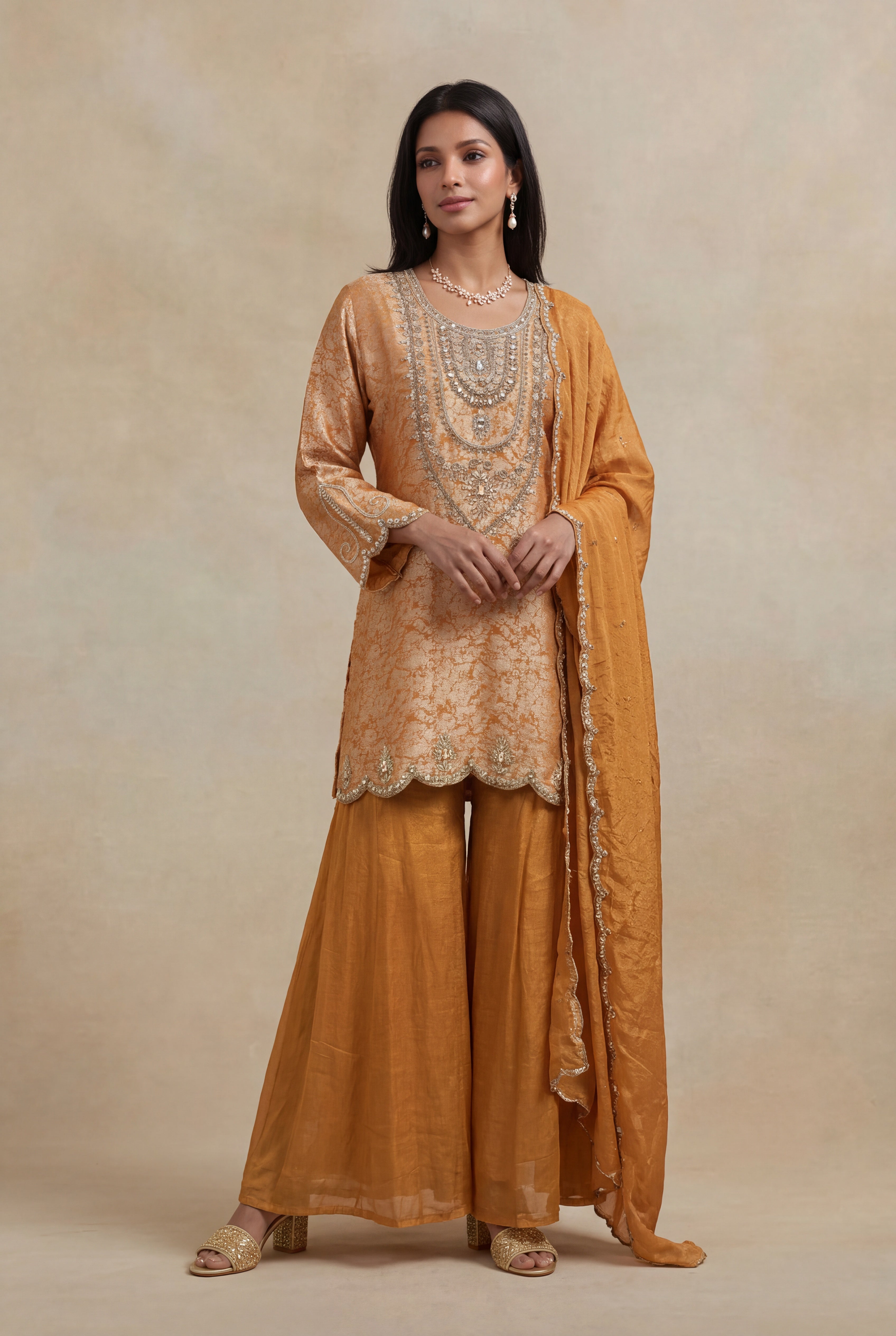 Mustard Banarasi Silk Zardosi Palazzo Set