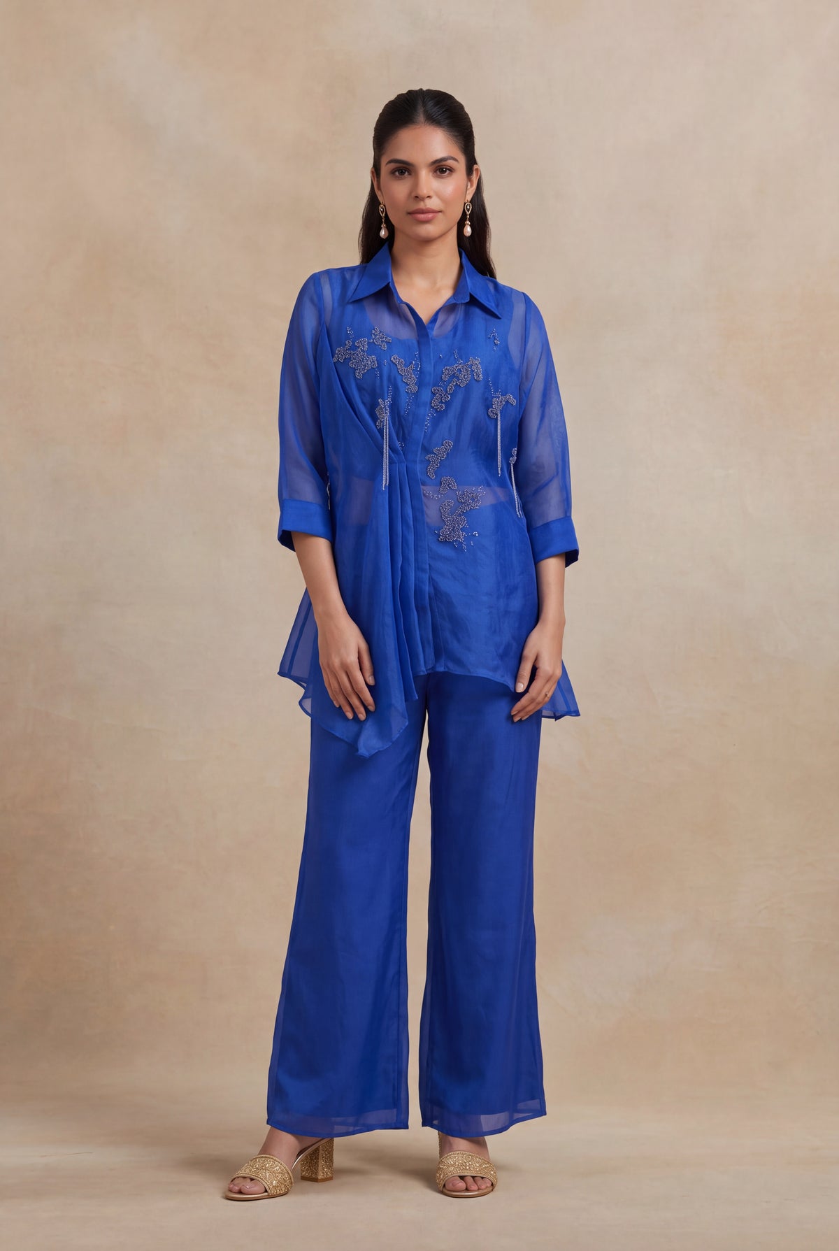 Royal Blue Organza Co-ord Set - Mokshaa