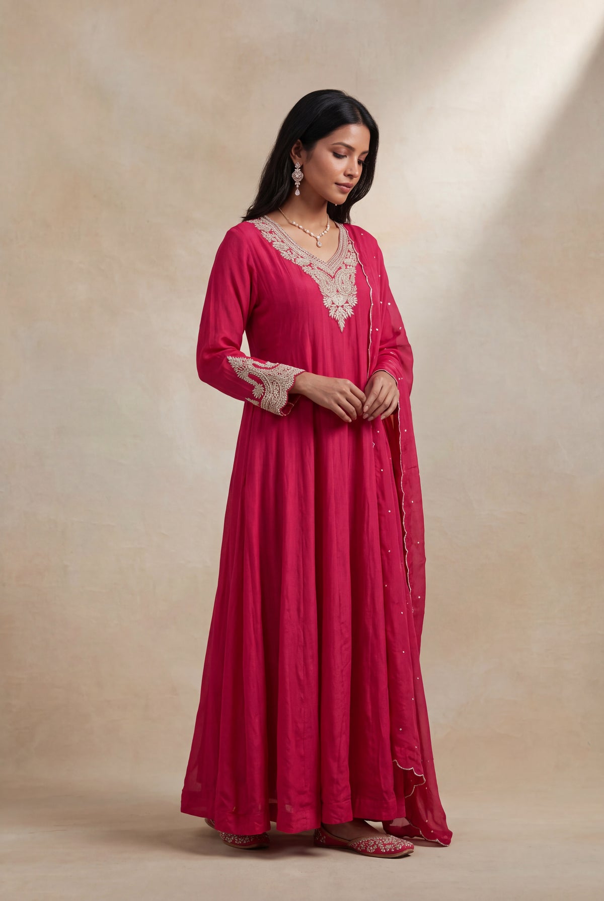 Rani Pink Georgette Anarkali - Mokshaa