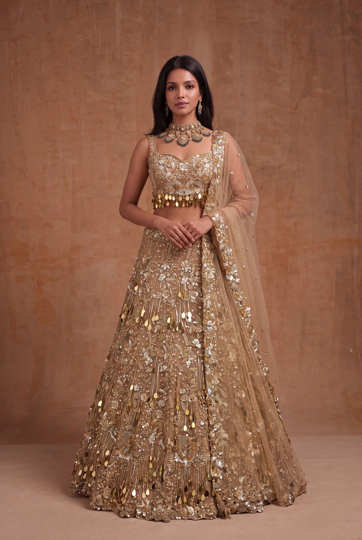 Gold Net Bridal Lehenga - Mokshaa