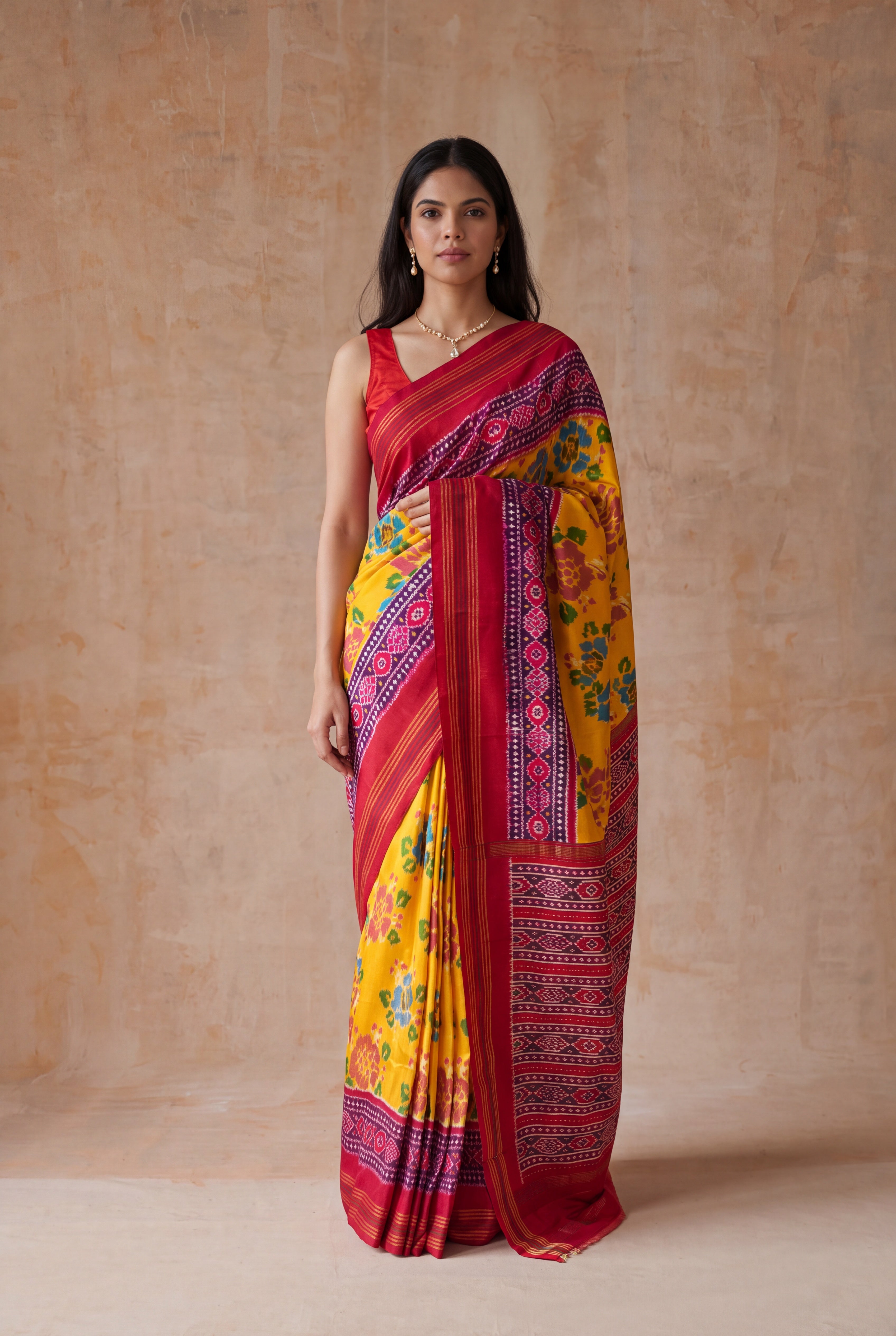 Yellow Ikat Twill Silk Saree