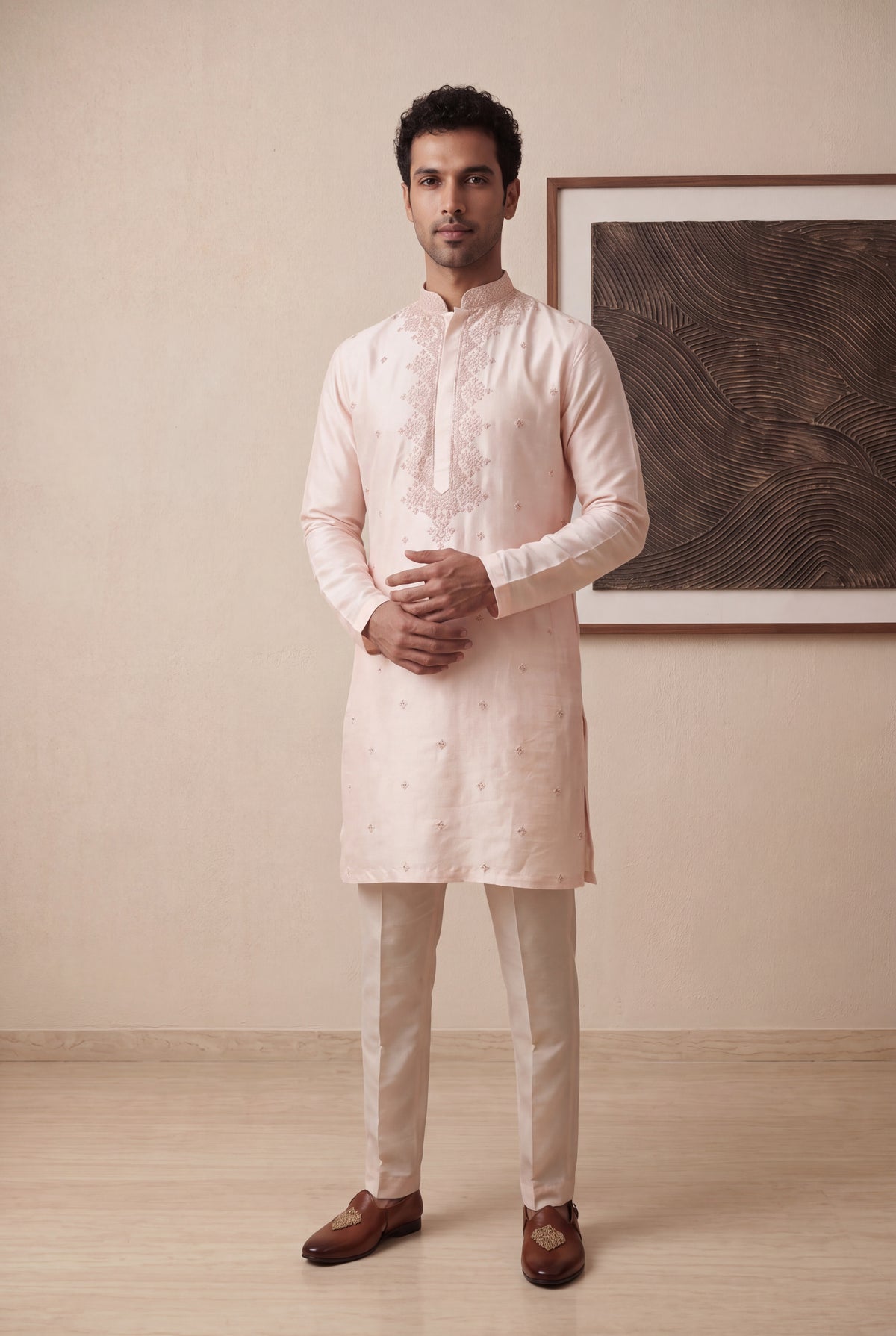 Peach Raw Silk Kurta Pant Set - Mokshaa