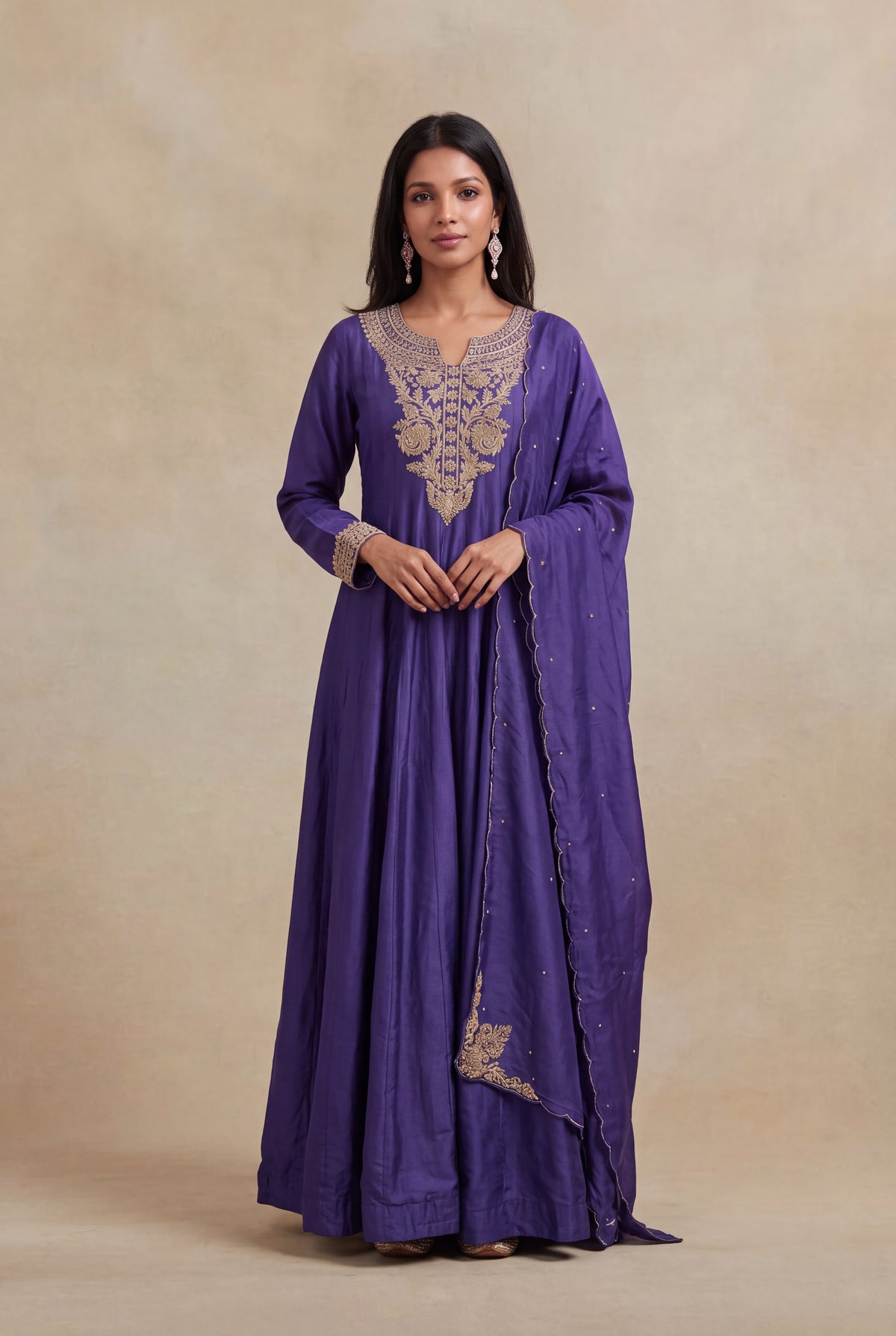 Purple Raw Silk Anarkali Set - Mokshaa