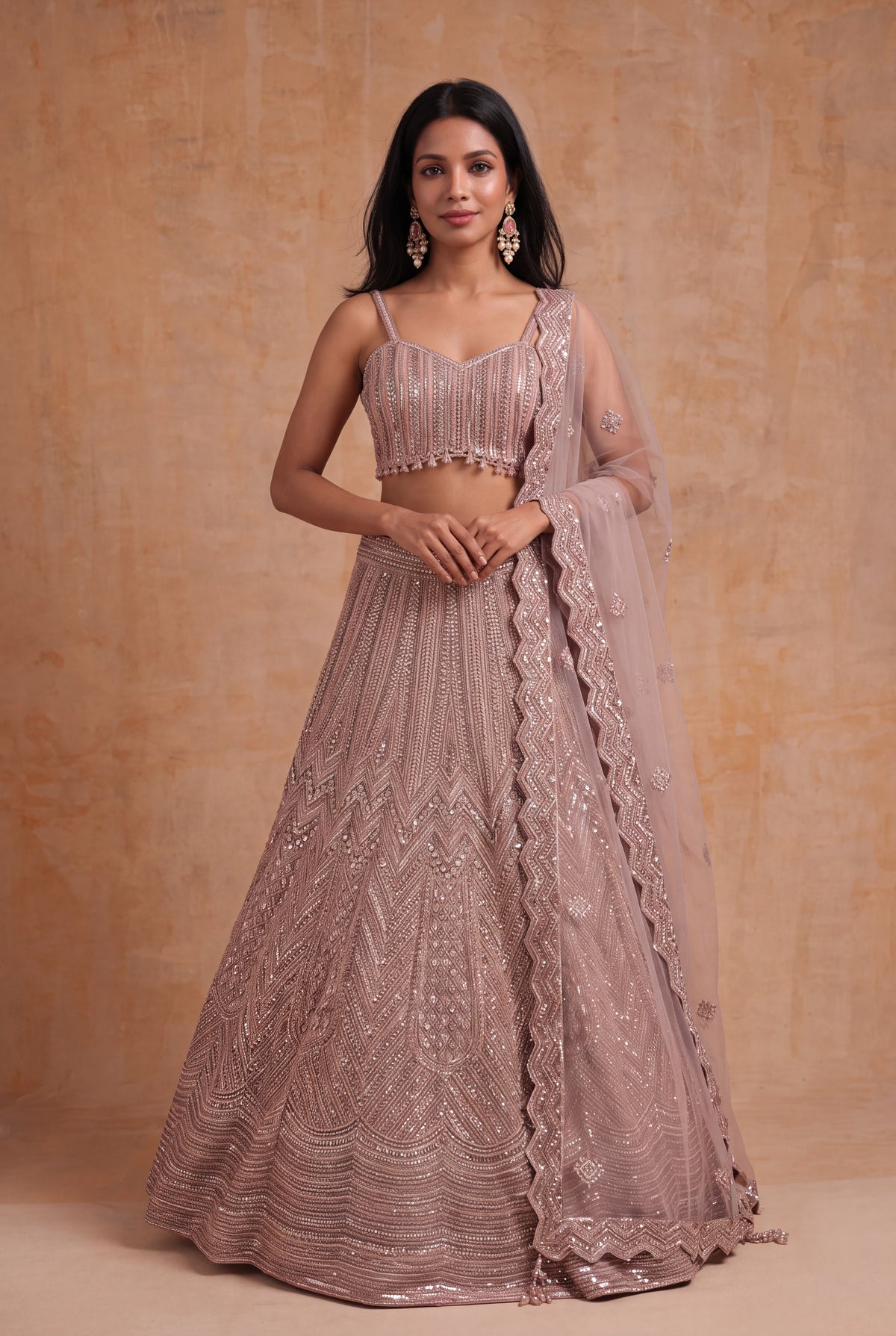Dusty Rose Embellished Lehenga - Mokshaa